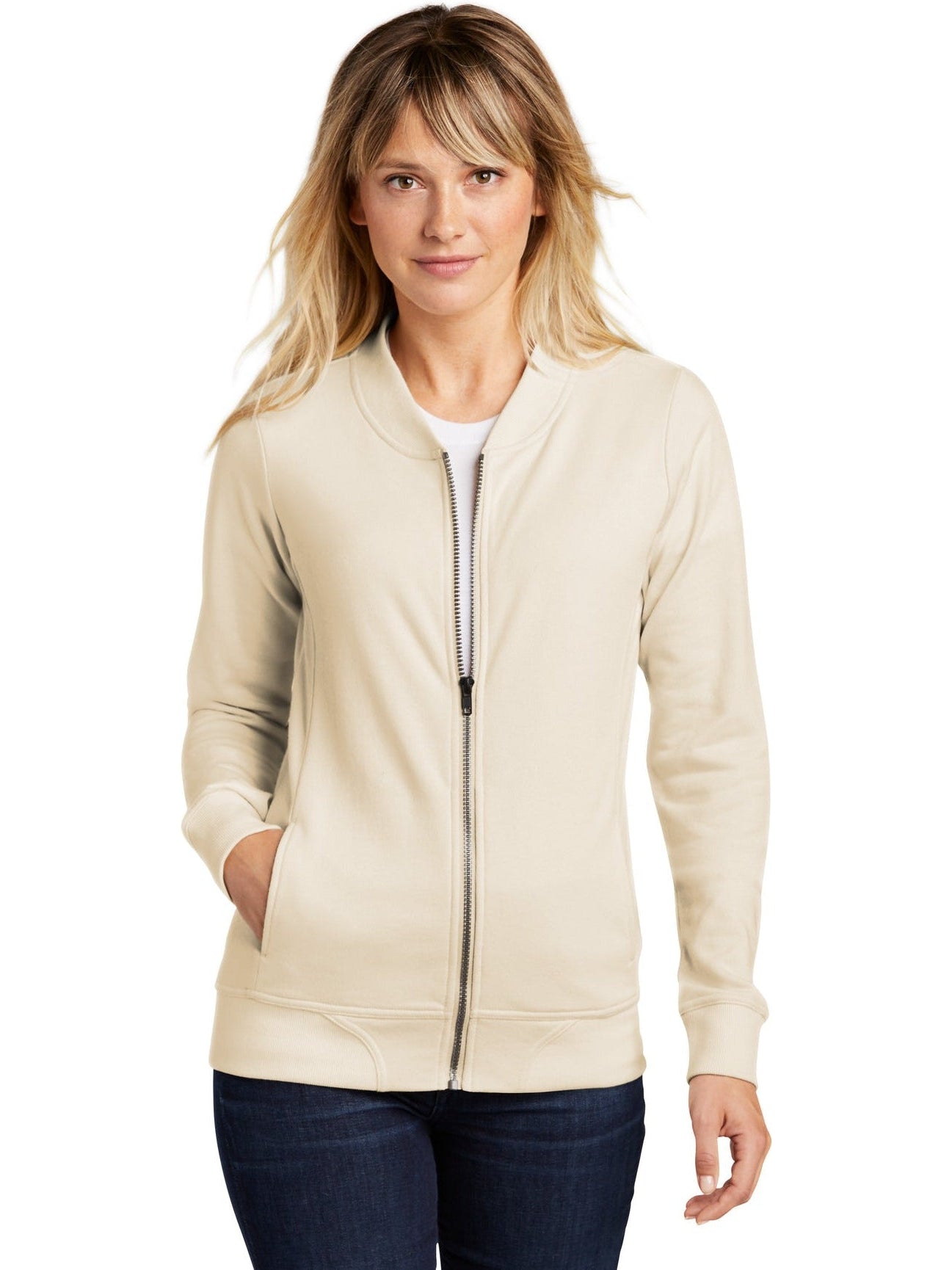 Sport-Tek Ladies Lightweight French Terry Bomber-Regular-Sport-Tek-Ecru-XS-Thread Logic