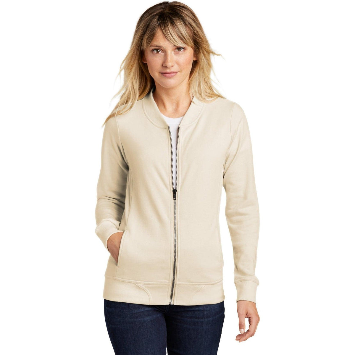 no-logo Sport-Tek Ladies Lightweight French Terry Bomber-Regular-Sport-Tek-Ecru-XS-Thread Logic