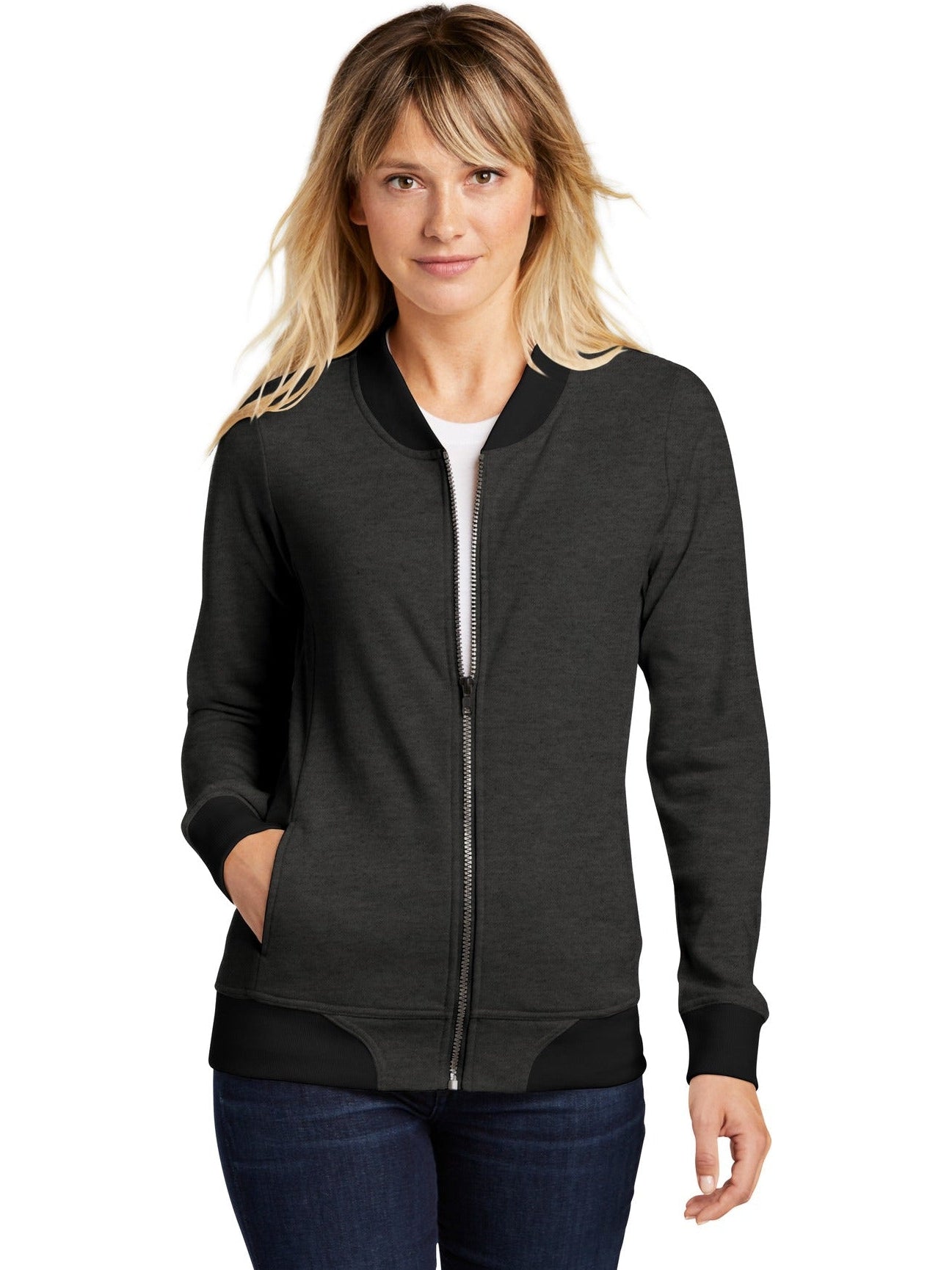 Sport-Tek Ladies Lightweight French Terry Bomber-Regular-Sport-Tek-Heather Black-XS-Thread Logic