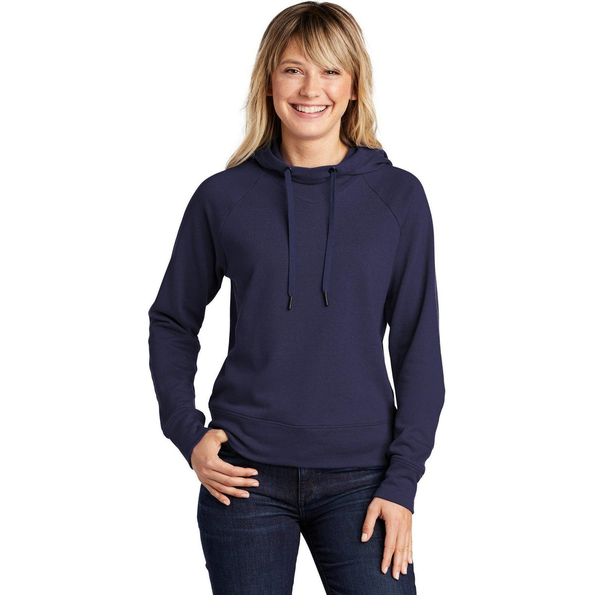 logo-left Sport-Tek Ladies Lightweight French Terry Pullover Hoodie-Regular-Sport-Tek-True Navy-S-Thread Logic
