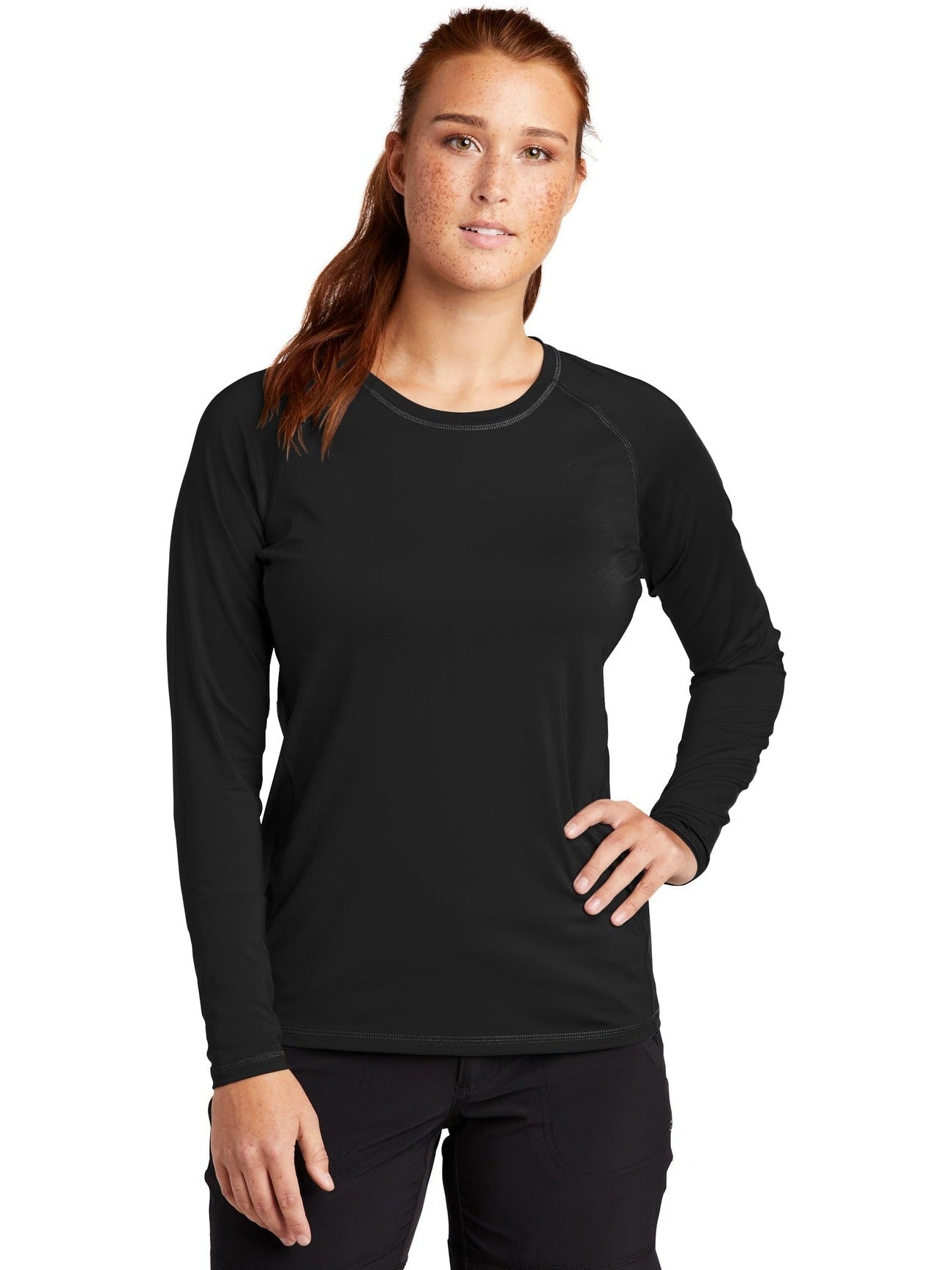 Sport-Tek Ladies Long Sleeve Rashguard Tee-Regular-Sport-Tek-Black-S-Thread Logic
