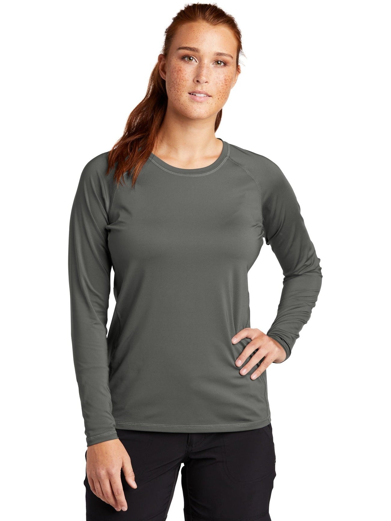 Sport-Tek Ladies Long Sleeve Rashguard Tee-Regular-Sport-Tek-Dark Smoke Grey-S-Thread Logic