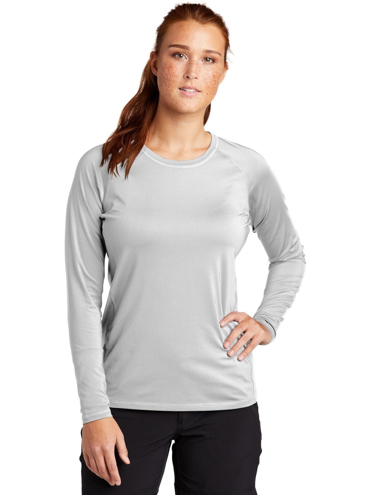 Sport-Tek Ladies Long Sleeve Rashguard Tee-Regular-Sport-Tek-White-S-Thread Logic