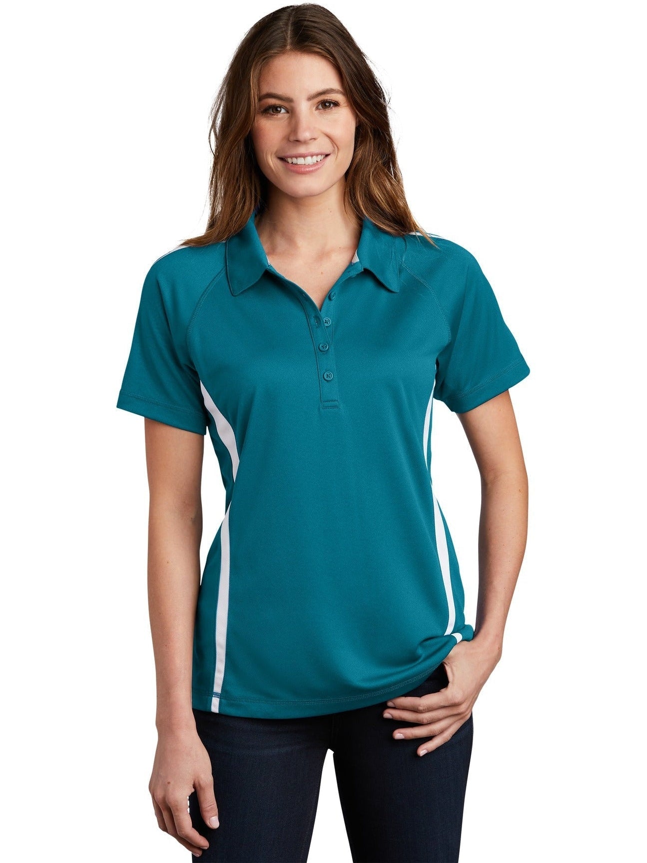 Sport-Tek Ladies Micro-Mesh Colorblock Polo-Regular-Sport-Tek-Blue Wake/White-XS-Thread Logic