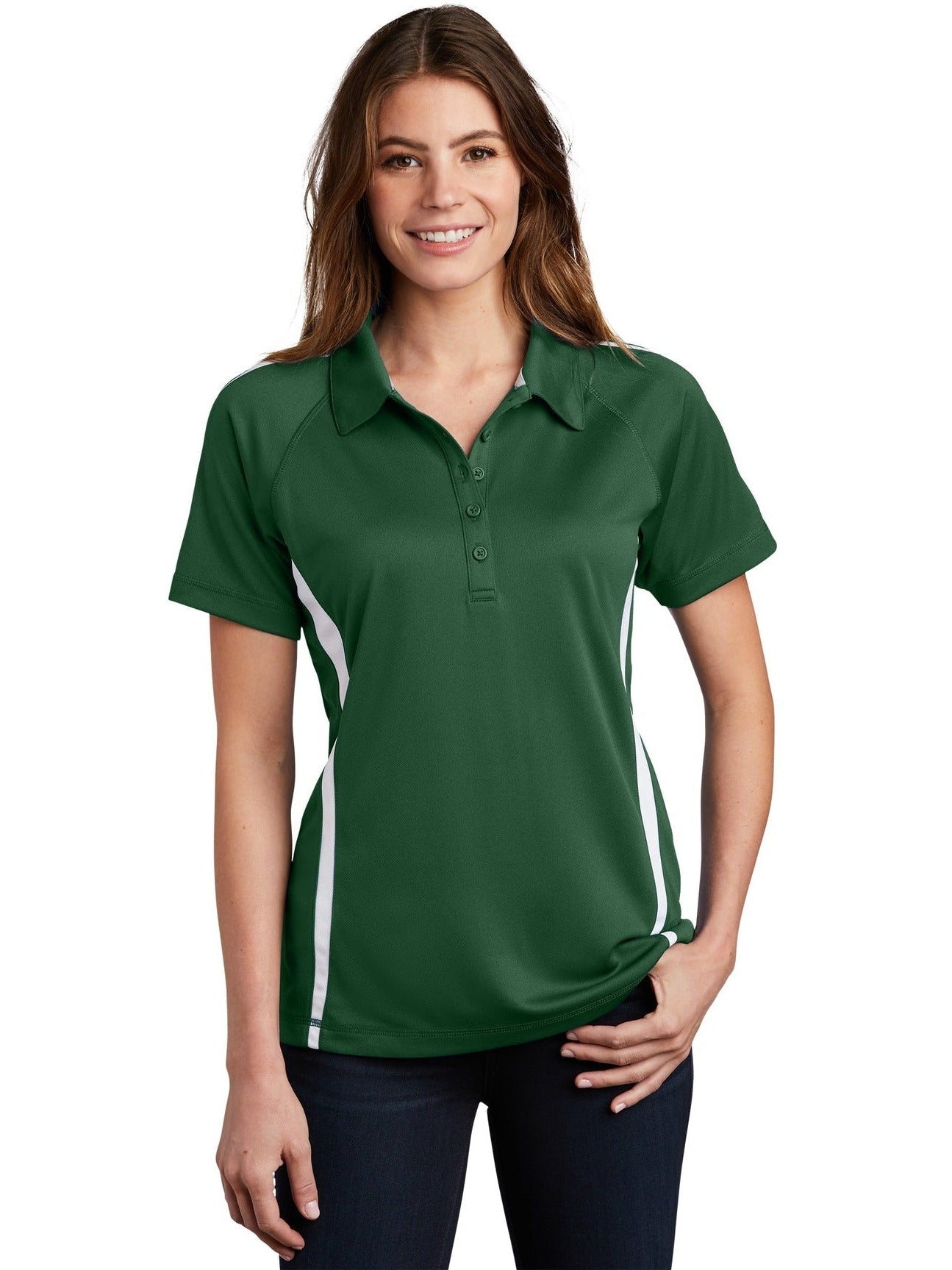 Sport-Tek Ladies Micro-Mesh Colorblock Polo-Regular-Sport-Tek-Forest Green/White-XS-Thread Logic
