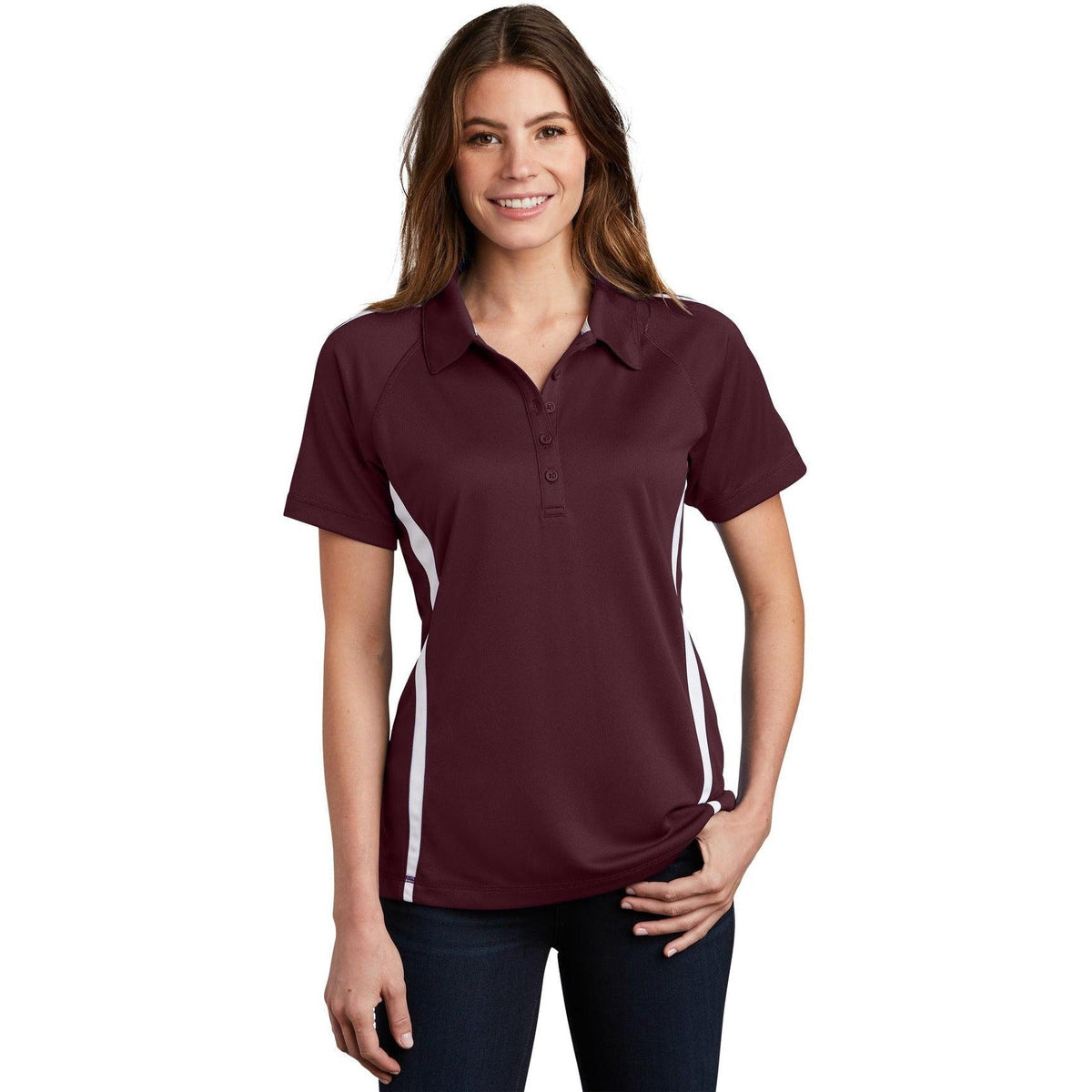 no-logo Sport-Tek Women's Micro-Mesh Colorblock Polo-Regular-Sport-Tek-Maroon/White-XS-Thread Logic