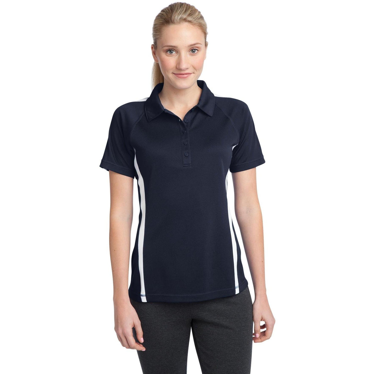 no-logo Sport-Tek Women's Micro-Mesh Colorblock Polo-Regular-Sport-Tek-True Navy/White-XS-Thread Logic