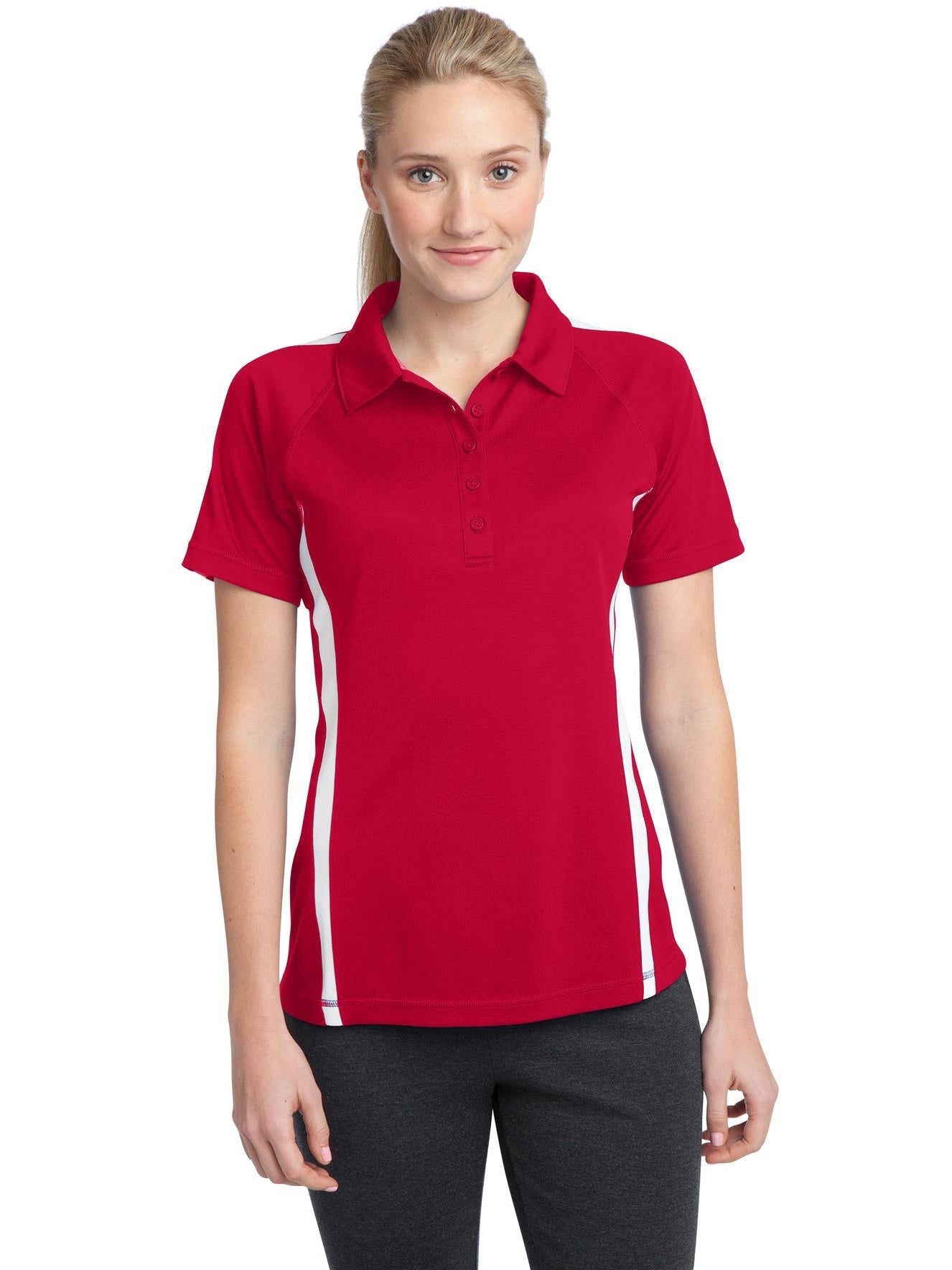 Sport-Tek Ladies Micro-Mesh Colorblock Polo-Regular-Sport-Tek-True Red/White-XS-Thread Logic