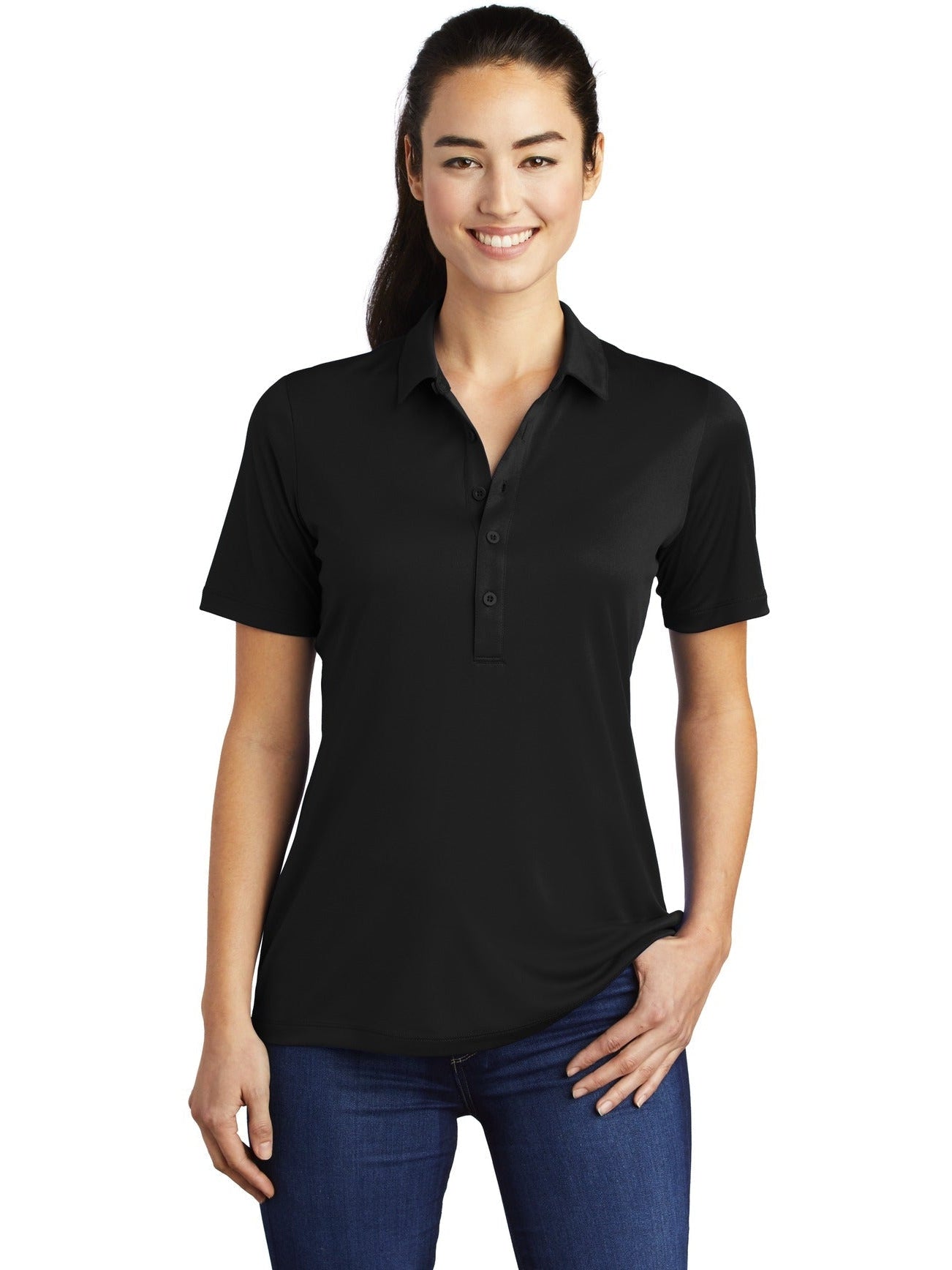 Sport-Tek Ladies Posi-UV Pro Polo-Regular-Sport-Tek-Black-S-Thread Logic