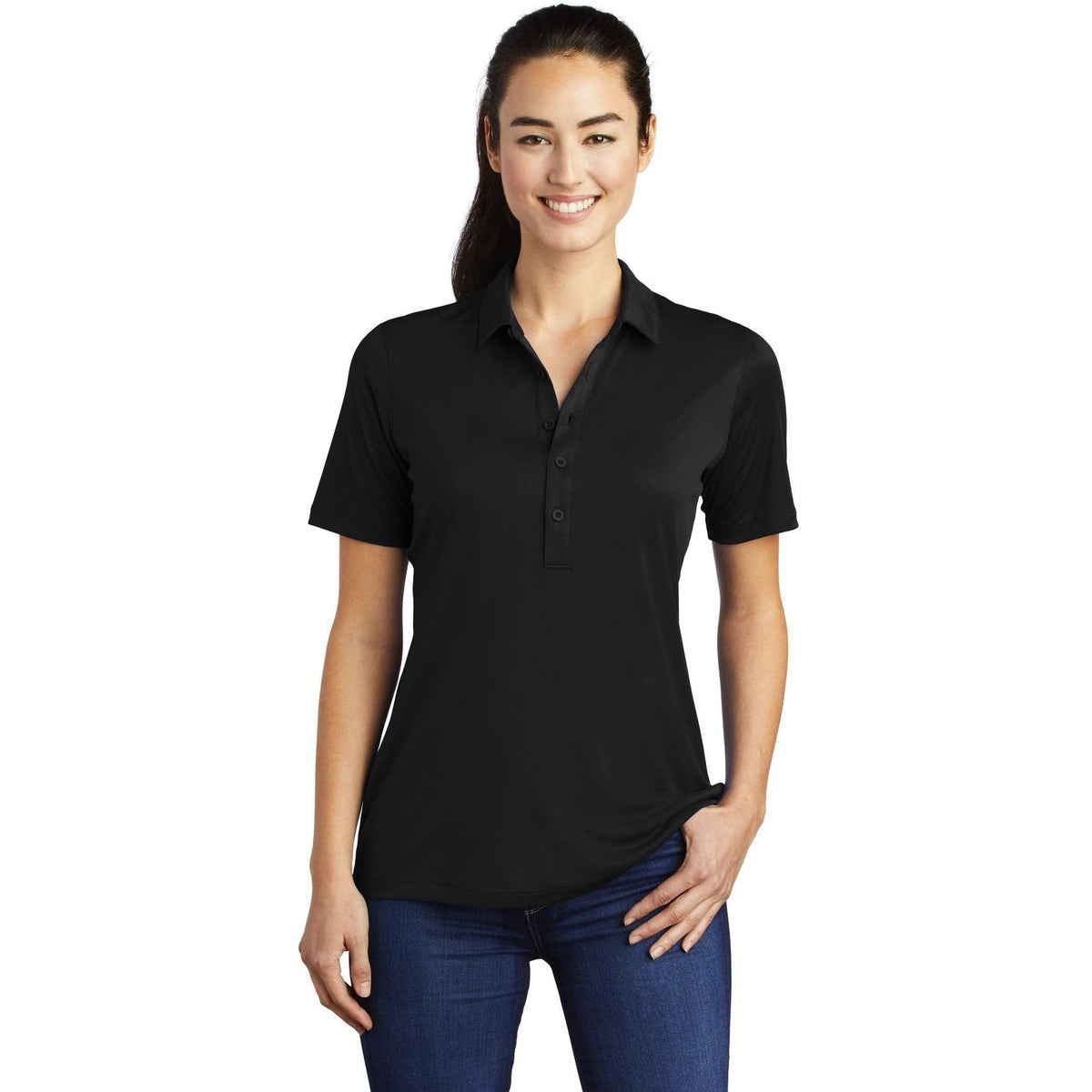 no-logo Sport-Tek Ladies Posi-UV Pro Polo-Regular-Sport-Tek-Black-S-Thread Logic