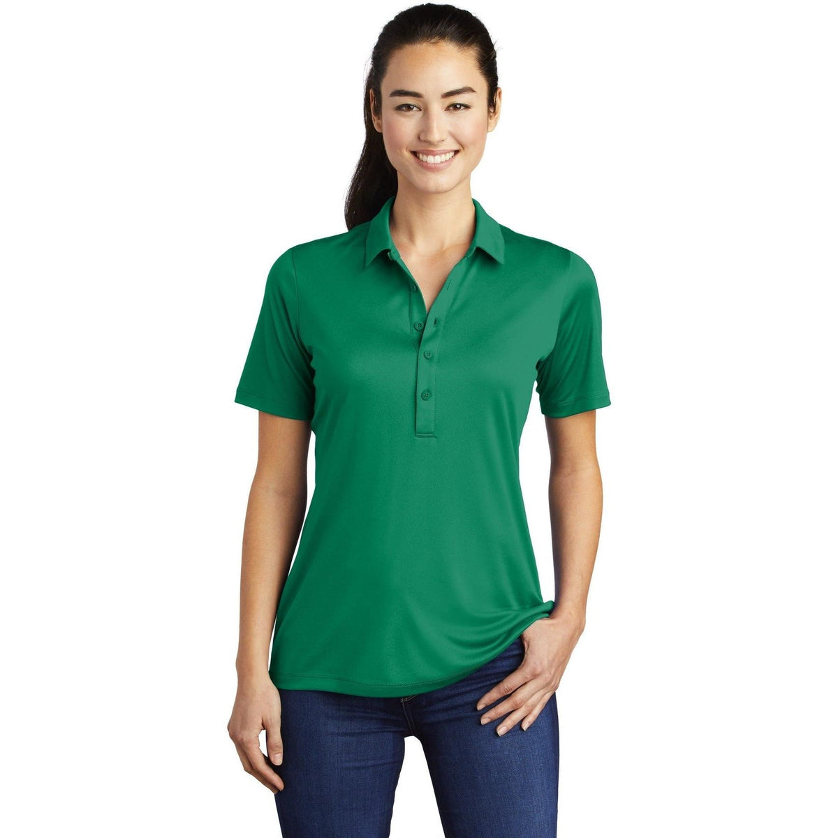 no-logo Sport-Tek Ladies Posi-UV Pro Polo-Regular-Sport-Tek-Kelly Green-S-Thread Logic