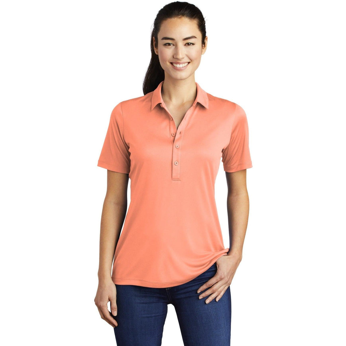no-logo Sport-Tek Ladies Posi-UV Pro Polo-Regular-Sport-Tek-Soft Coral-S-Thread Logic