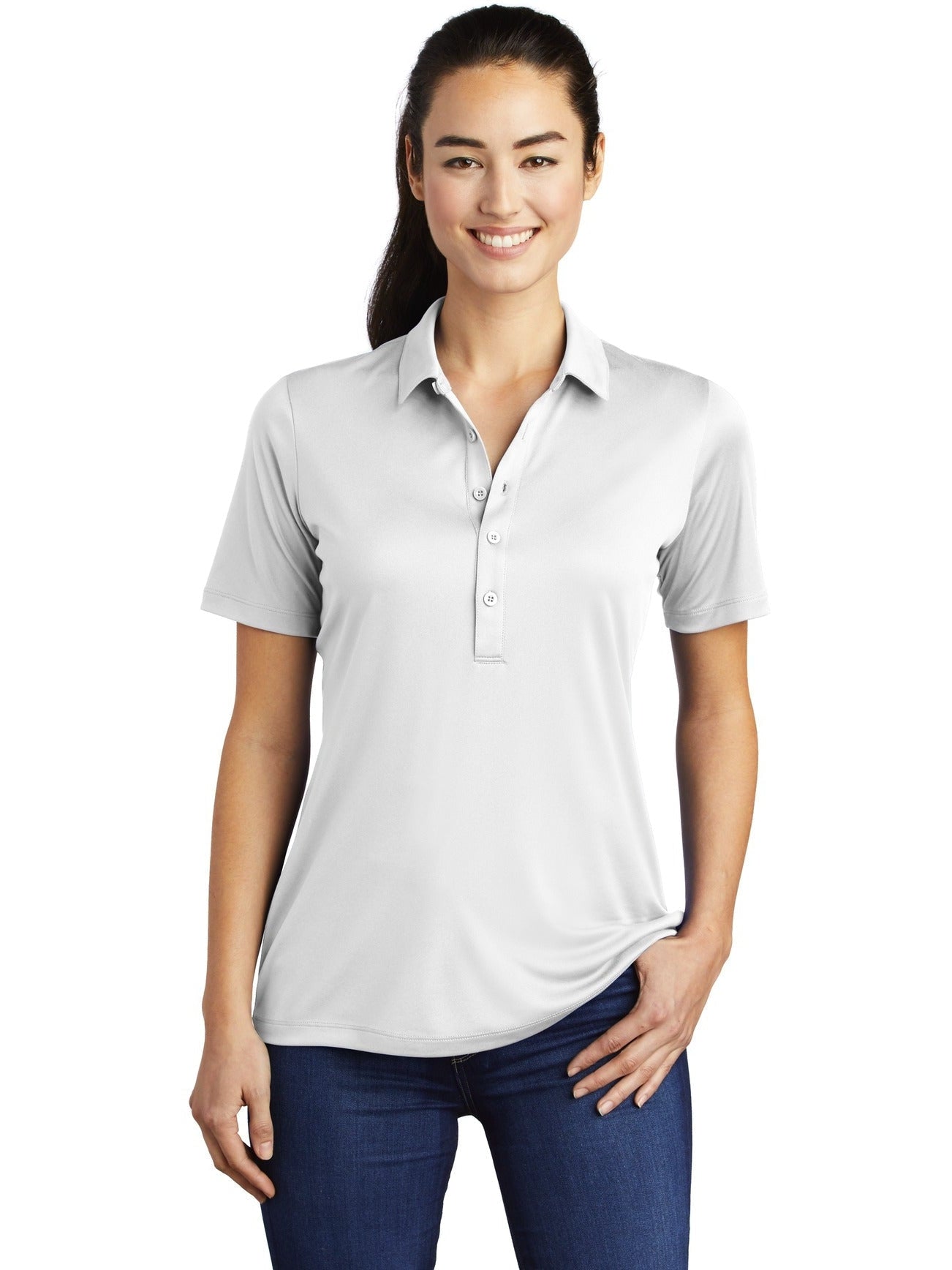 Sport-Tek Ladies Posi-UV Pro Polo-Regular-Sport-Tek-White-S-Thread Logic