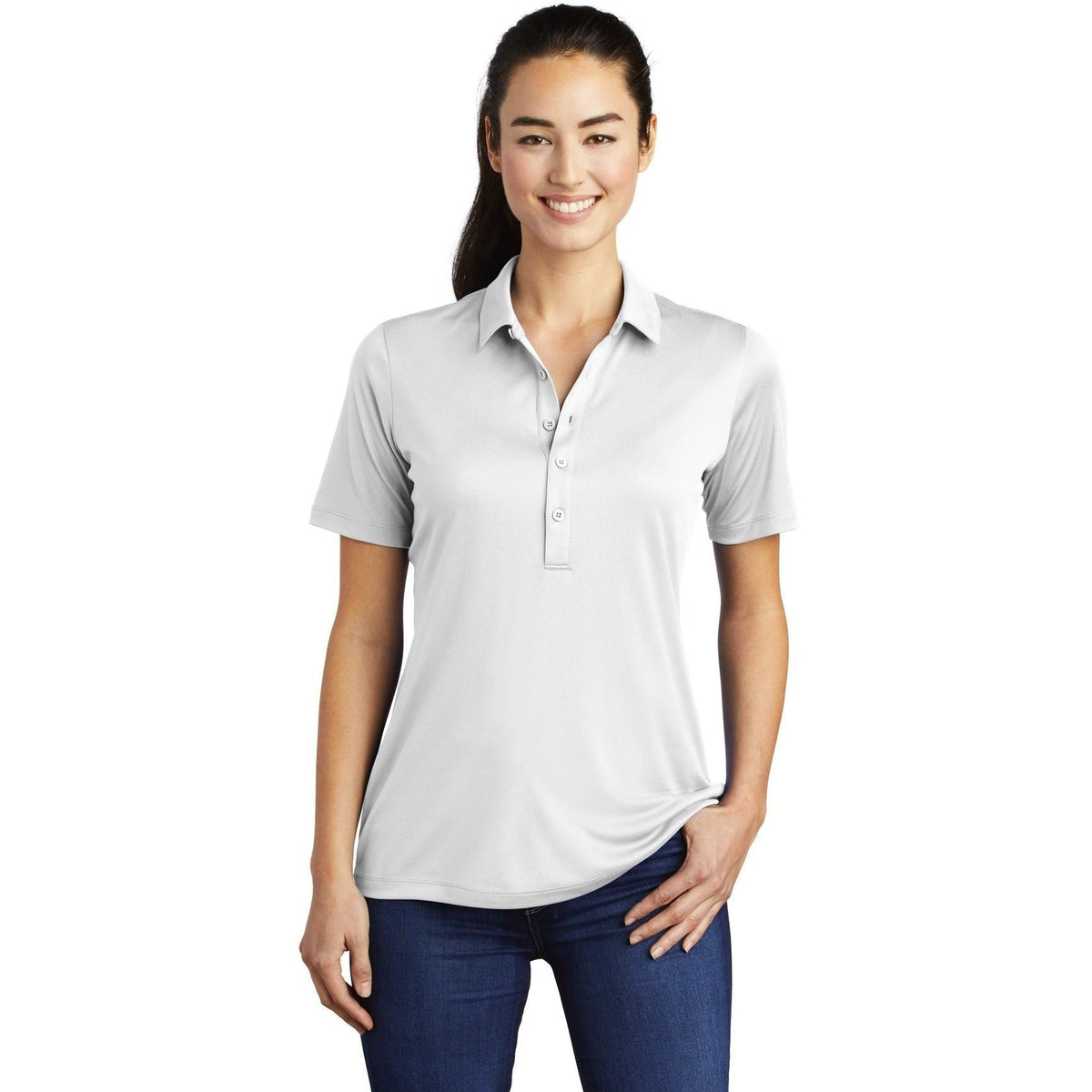 no-logo Sport-Tek Ladies Posi-UV Pro Polo-Regular-Sport-Tek-White-S-Thread Logic