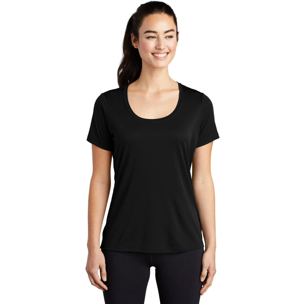 no-logo CLOSEOUT - Sport-Tek Ladies Posi-Uv Pro Scoop Neck Tee-Polos-Sport-Tek-Black-S-Thread Logic