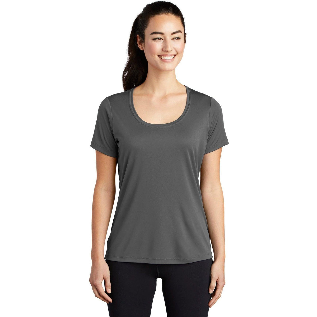 no-logo Sport-Tek Ladies Posi-Uv Pro Scoop Neck Tee-Active-Sport-Tek-Dark Smoke Grey-S-Thread Logic