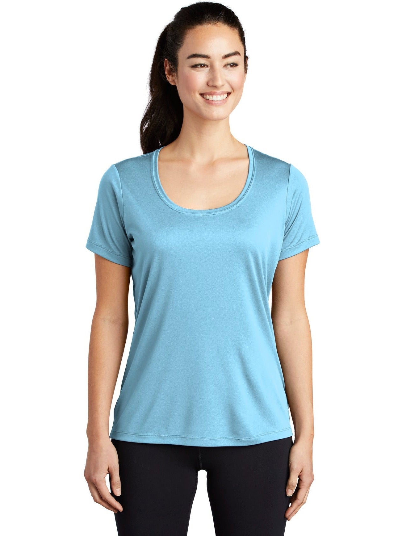 Sport-Tek Ladies Posi-Uv Pro Scoop Neck Tee-Active-Sport-Tek-Light Blue-S-Thread Logic