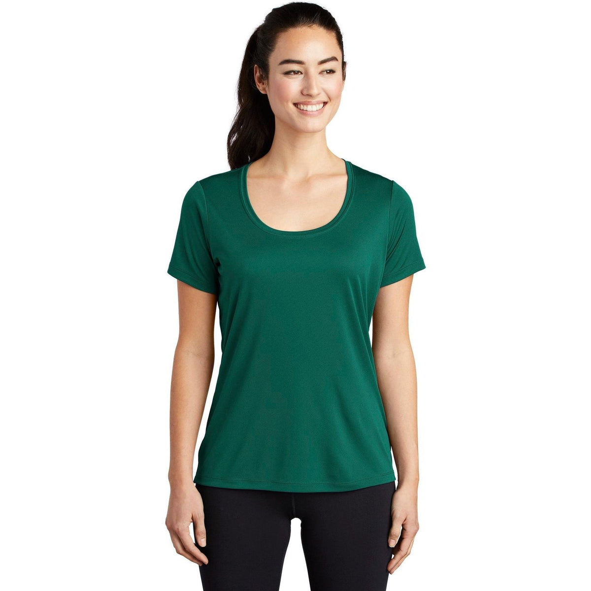 no-logo Sport-Tek Ladies Posi-Uv Pro Scoop Neck Tee-Active-Sport-Tek-Marine Green-S-Thread Logic
