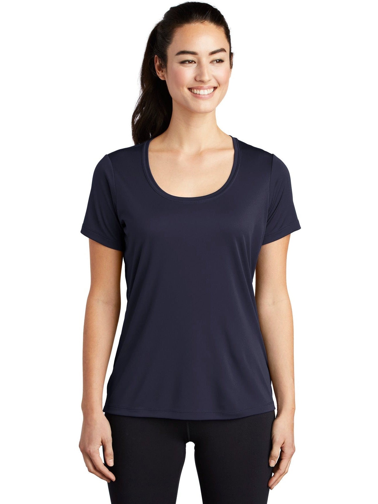 No-Logo CLOSEOUT - Sport-Tek Ladies Posi-Uv Pro Scoop Neck Tee-Polos-Sport-Tek-True Navy-S-Thread Logic