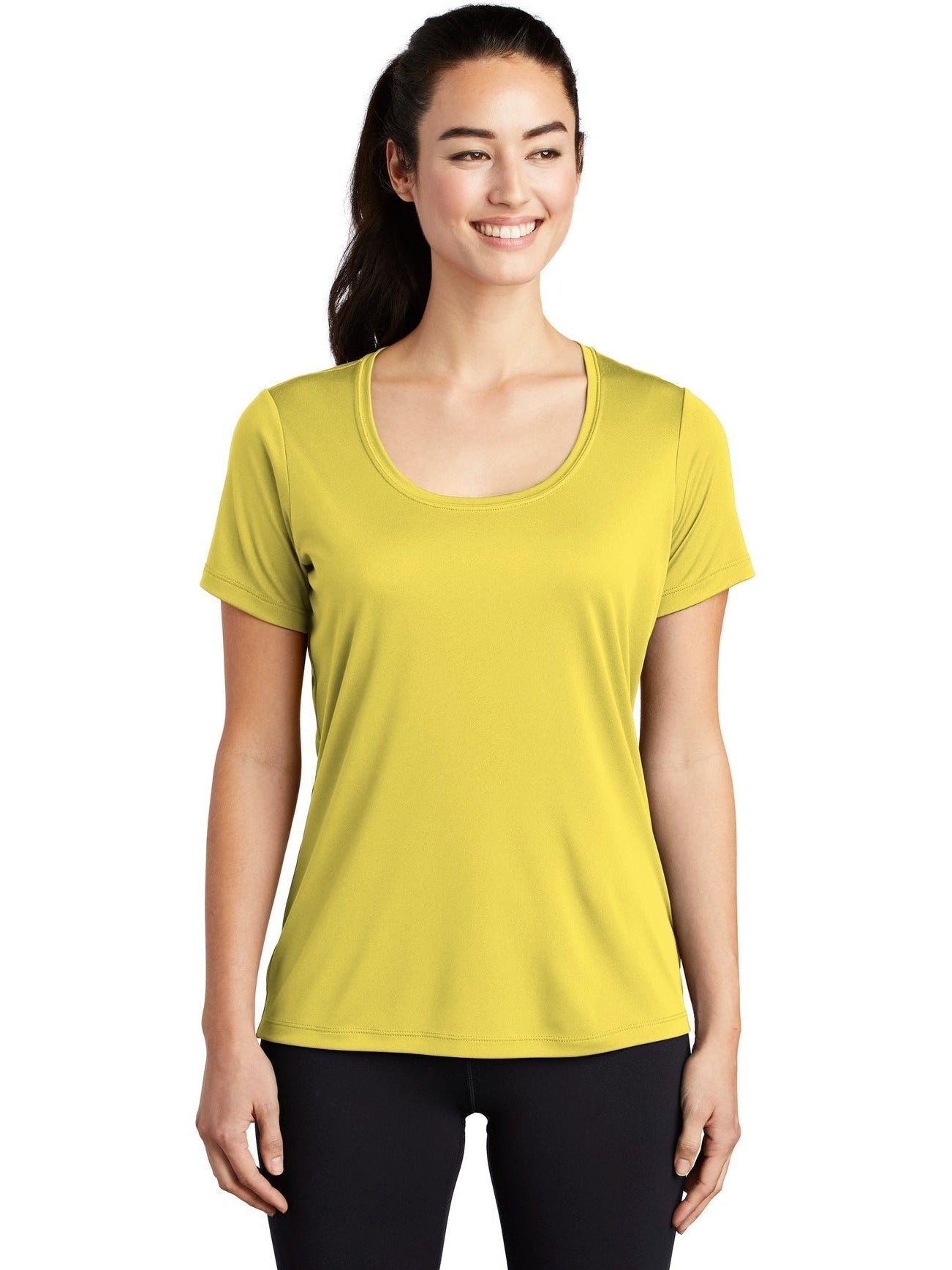 No-Logo CLOSEOUT - Sport-Tek Ladies Posi-Uv Pro Scoop Neck Tee-Polos-Sport-Tek-Yellow-S-Thread Logic