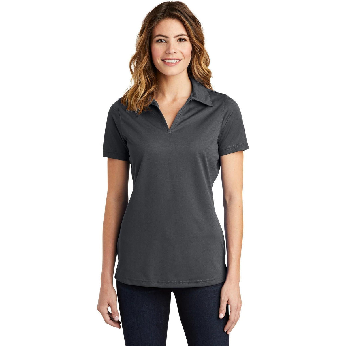 no-logo Sport-Tek Ladies PosiCharge Active Textured Polo-Regular-Sport-Tek-Iron Grey-S-Thread Logic