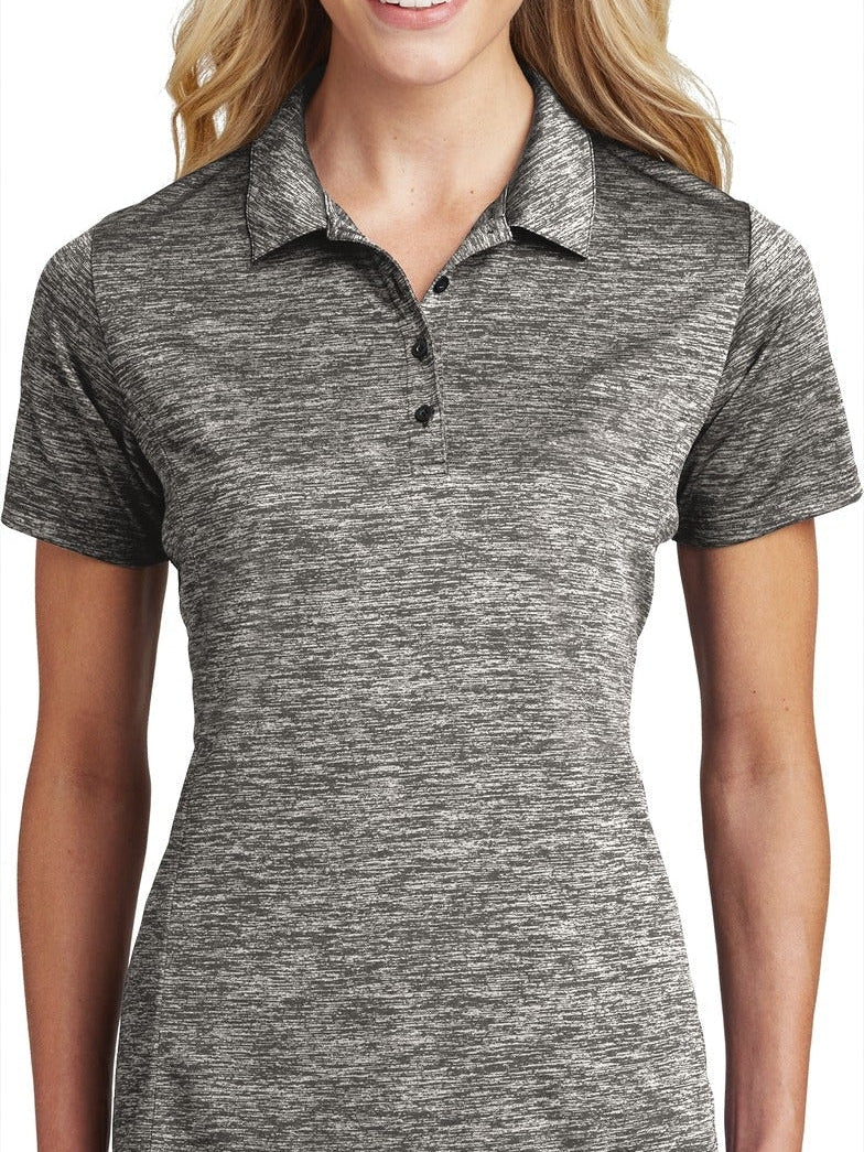 Sport-Tek Ladies PosiCharge Electric Heather Polo-Regular-Sport-Tek-Black Electric-S-Thread Logic