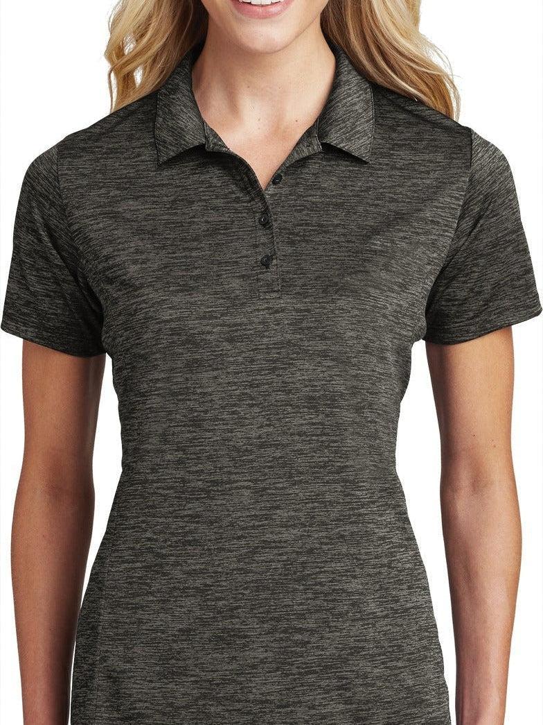 Sport-Tek Ladies PosiCharge Electric Heather Polo-Regular-Sport-Tek-Grey-Black Electric-S-Thread Logic