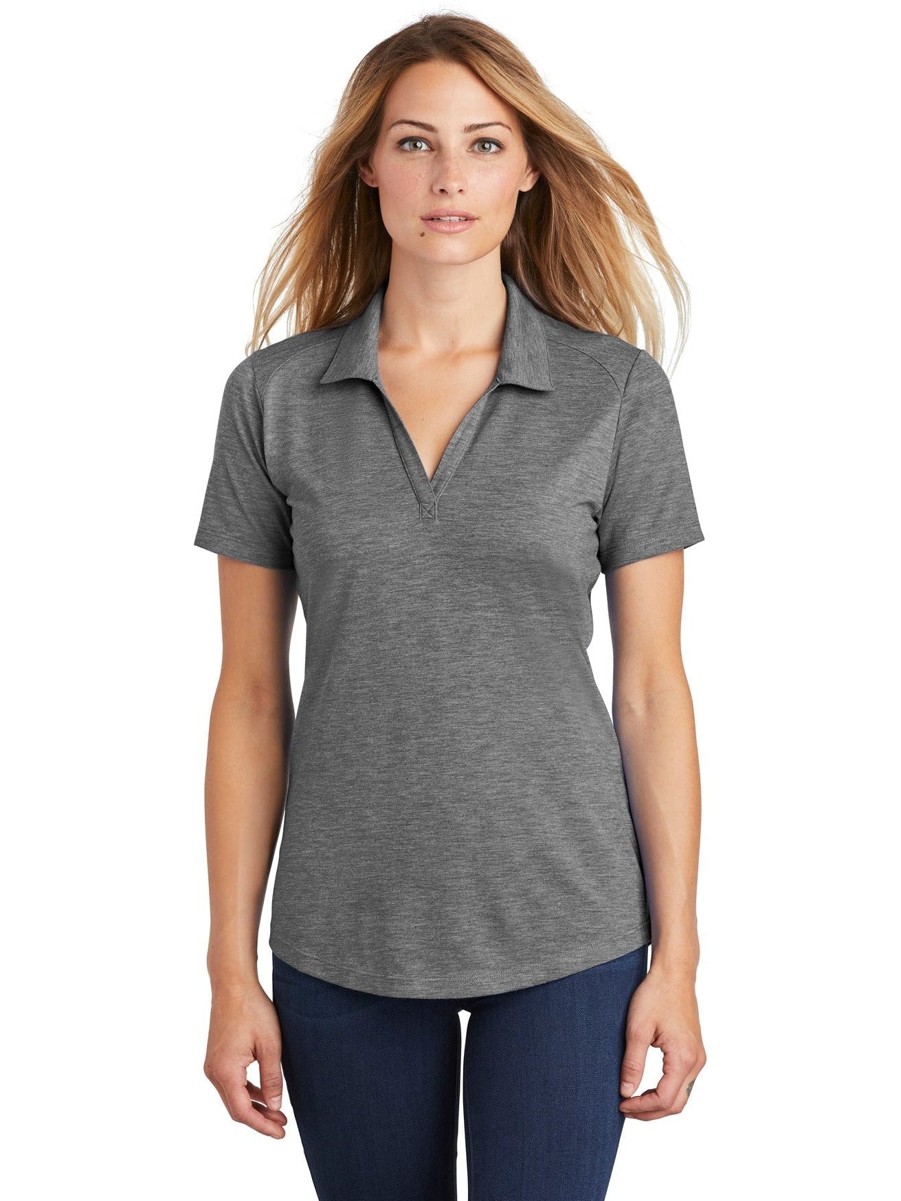 Sport-Tek Ladies PosiCharge Tri-Blend Wicking Polo-Regular-Sport-Tek-Dark Grey Heather-S-Thread Logic