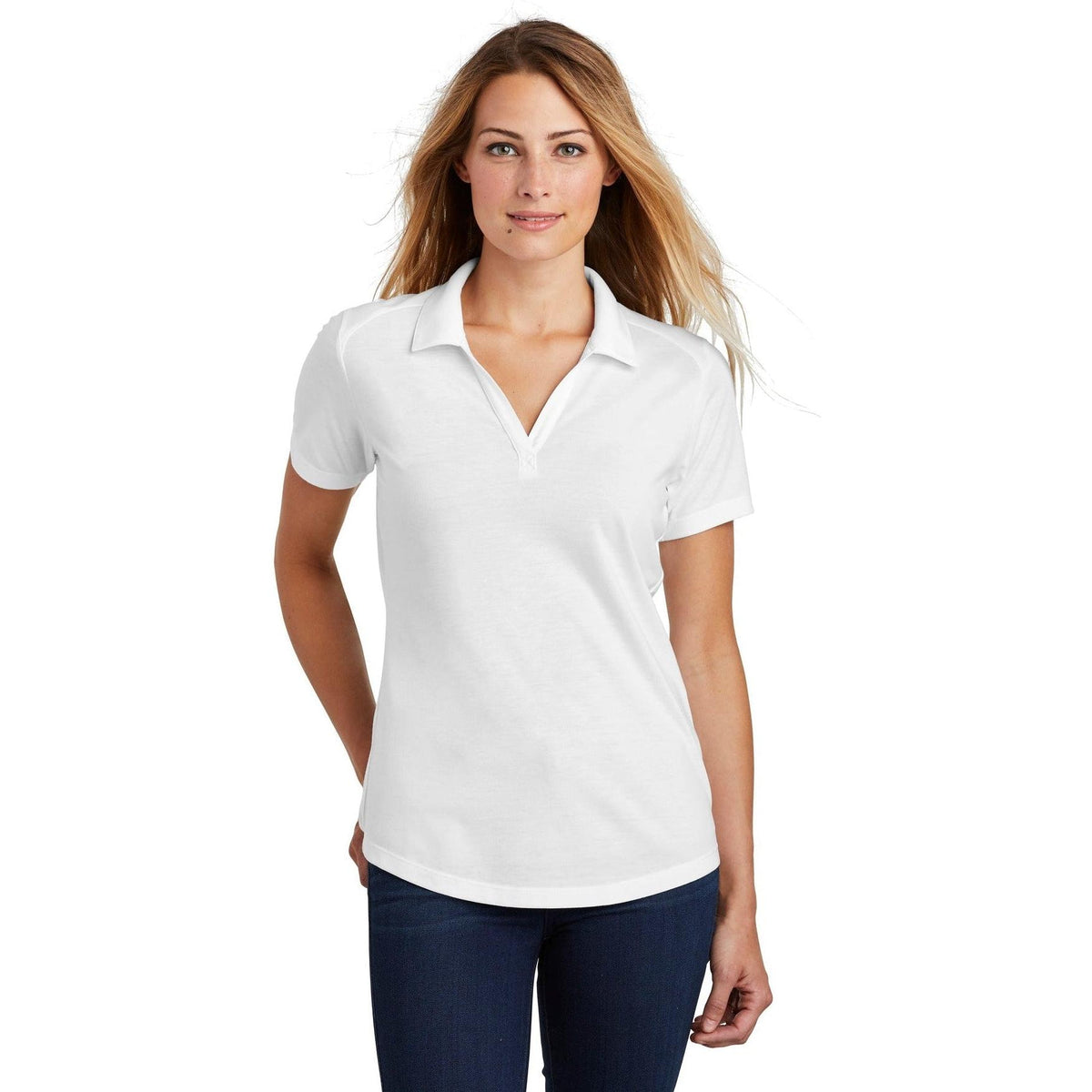 logo-left Sport-Tek Women's PosiCharge Tri-Blend Wicking Polo-Regular-Sport-Tek-White Triad Solid-S-Thread Logic