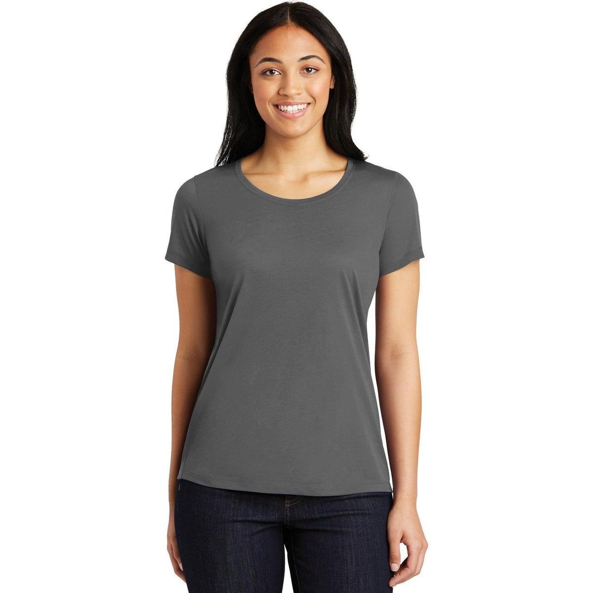 no-logo CLOSEOUT - Sport-Tek Ladies Posicharge Competitor Cotton Touch Scoop Neck Tee-Polos-Sport-Tek-Dark Smoke Grey-S-Thread Logic