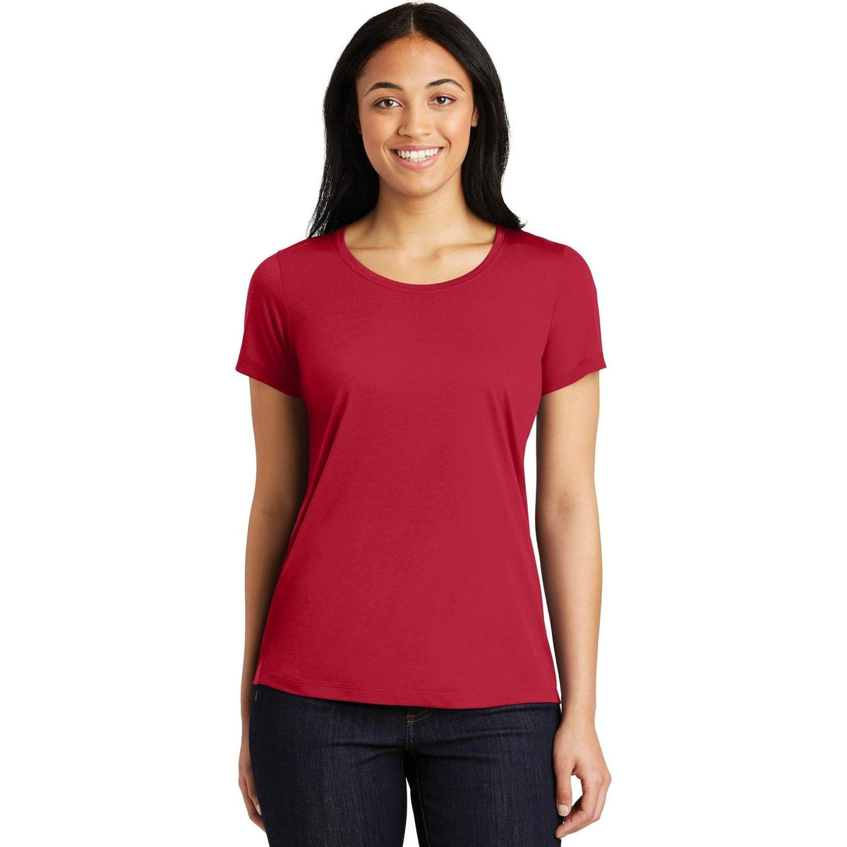 no-logo CLOSEOUT - Sport-Tek Ladies Posicharge Competitor Cotton Touch Scoop Neck Tee-Polos-Sport-Tek-Deep Red-S-Thread Logic