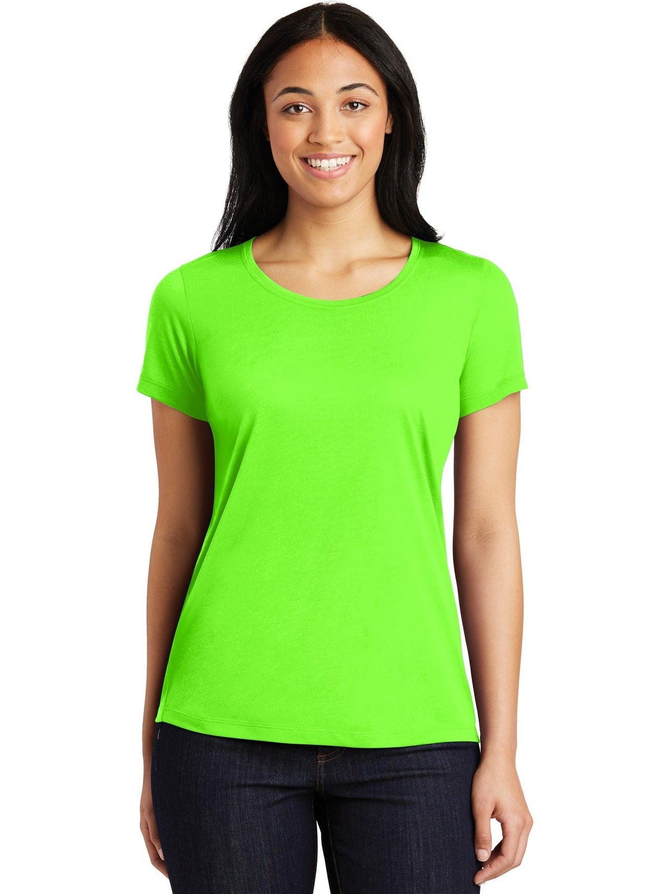 No-Logo CLOSEOUT - Sport-Tek Ladies Posicharge Competitor Cotton Touch Scoop Neck Tee-Polos-Sport-Tek-Neon Green-S-Thread Logic