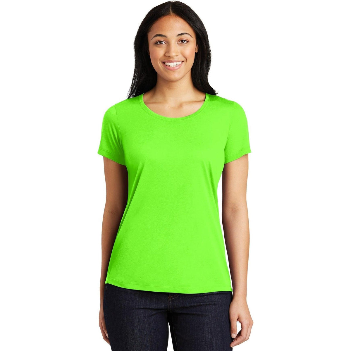 no-logo CLOSEOUT - Sport-Tek Ladies Posicharge Competitor Cotton Touch Scoop Neck Tee-Polos-Sport-Tek-Neon Green-S-Thread Logic