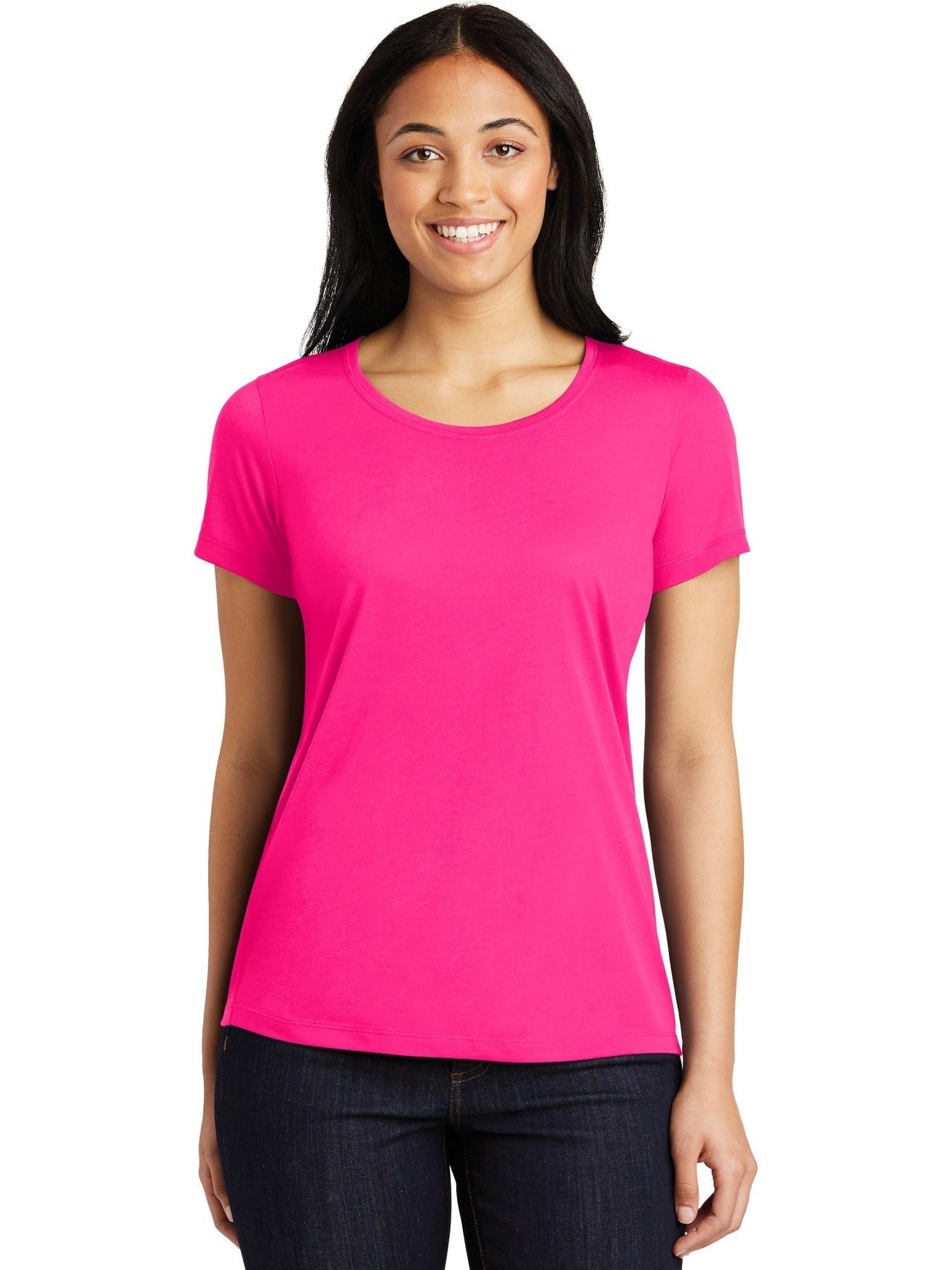 Sport-Tek Ladies Posicharge Competitor Cotton Touch Scoop Neck Tee-Regular-Sport-Tek-Neon Pink-S-Thread Logic