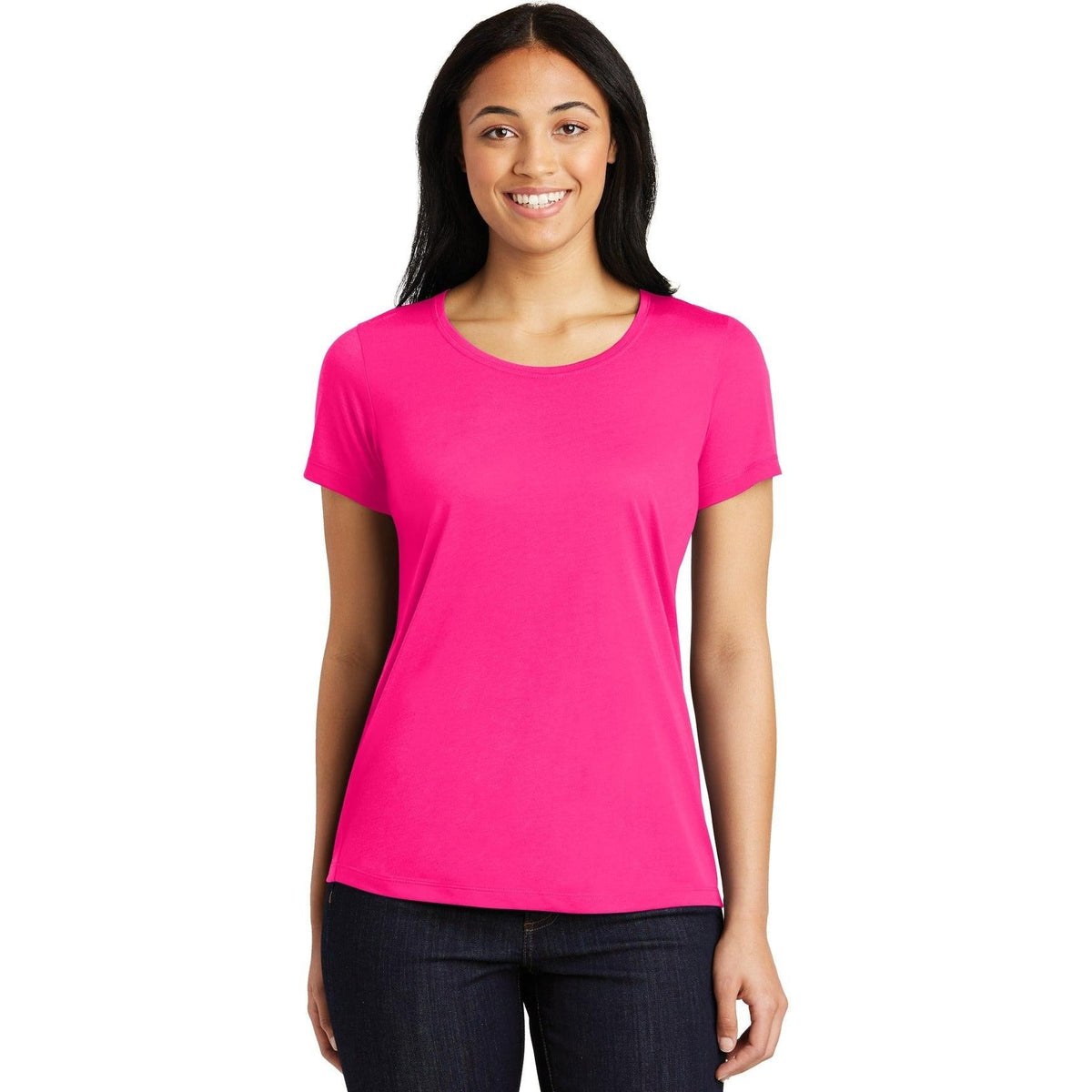 logo-left Sport-Tek Ladies Posicharge Competitor Cotton Touch Scoop Neck Tee-Regular-Sport-Tek-Neon Pink-S-Thread Logic