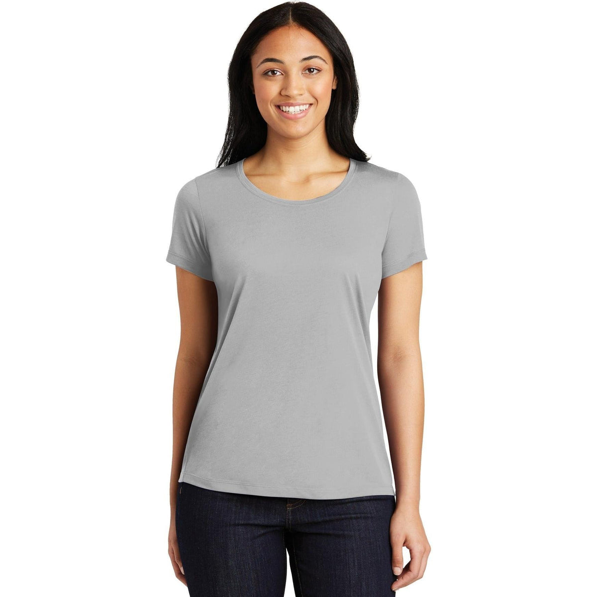 no-logo CLOSEOUT - Sport-Tek Ladies Posicharge Competitor Cotton Touch Scoop Neck Tee-Polos-Sport-Tek-Silver-S-Thread Logic