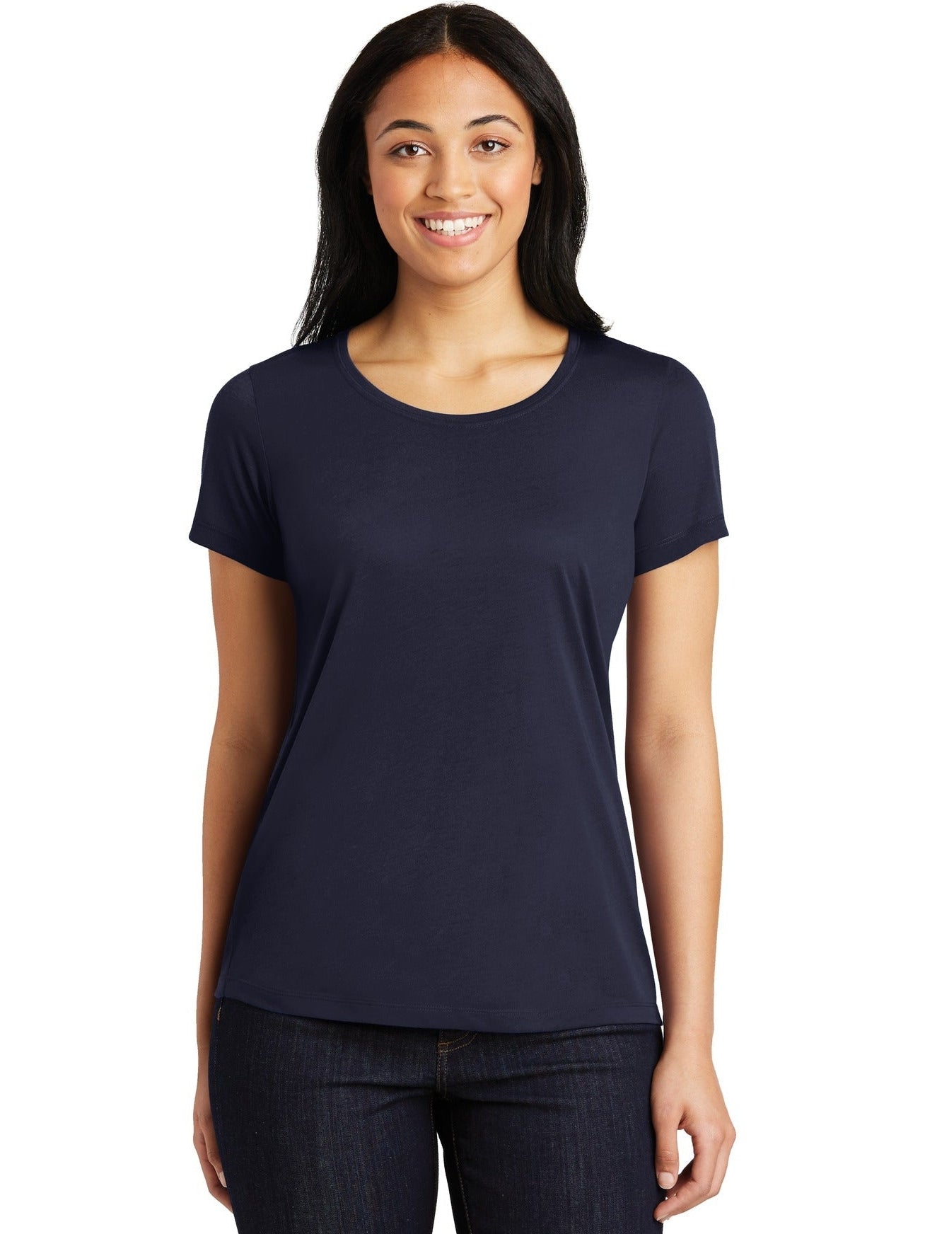 No-Logo CLOSEOUT - Sport-Tek Ladies Posicharge Competitor Cotton Touch Scoop Neck Tee-Polos-Sport-Tek-True Navy-S-Thread Logic