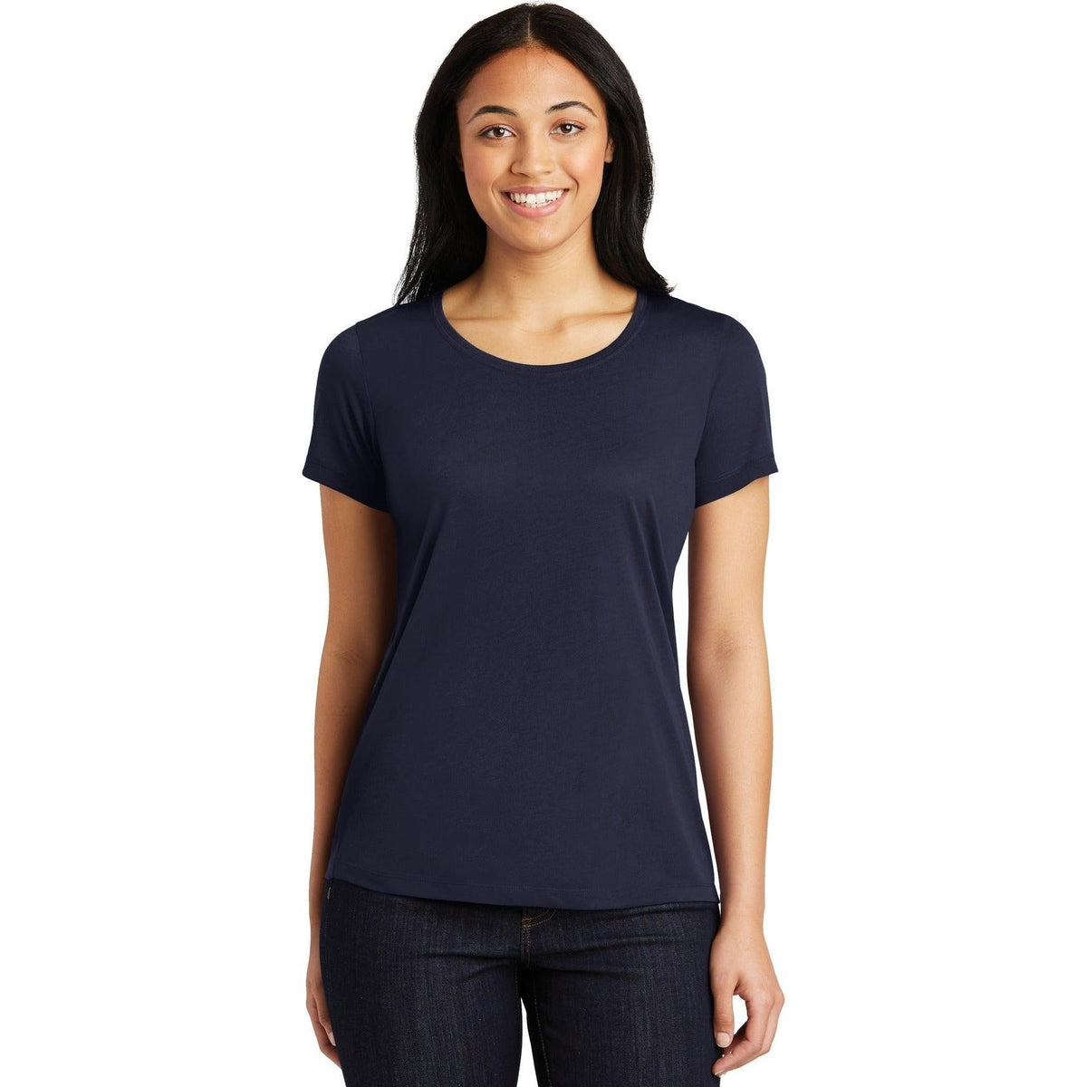 no-logo CLOSEOUT - Sport-Tek Ladies Posicharge Competitor Cotton Touch Scoop Neck Tee-Polos-Sport-Tek-True Navy-S-Thread Logic