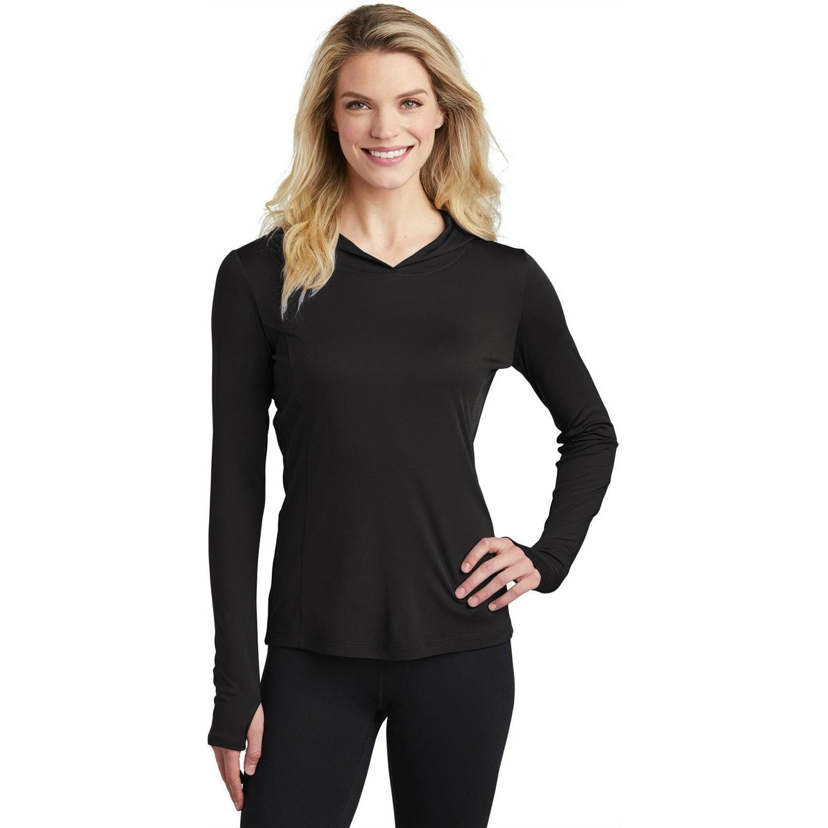 no-logo Sport-Tek Ladies Posicharge Competitor Hooded Pullover-Regular-Sport-Tek-Black-S-Thread Logic