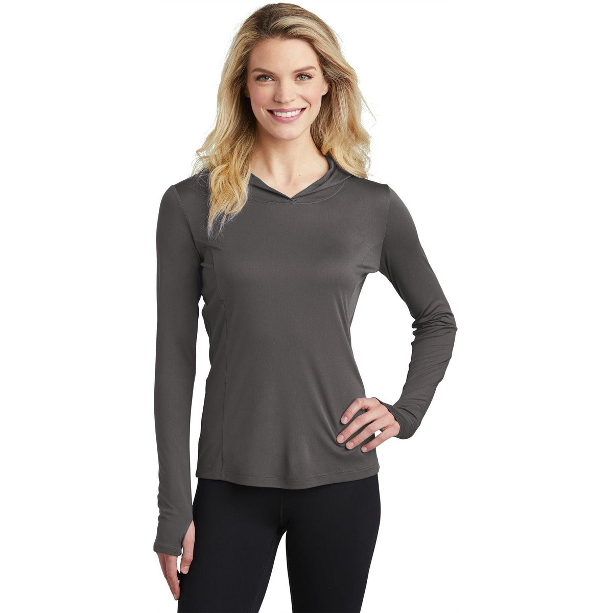 no-logo Sport-Tek Ladies Posicharge Competitor Hooded Pullover-Regular-Sport-Tek-Iron Grey-S-Thread Logic