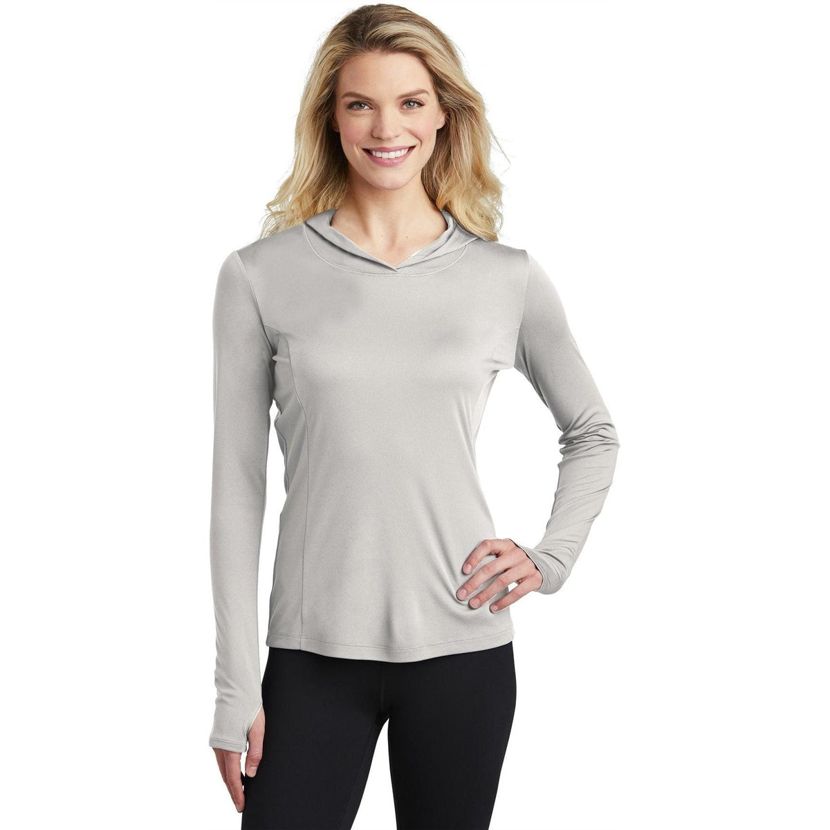 no-logo Sport-Tek Ladies Posicharge Competitor Hooded Pullover-Regular-Sport-Tek-Silver-S-Thread Logic