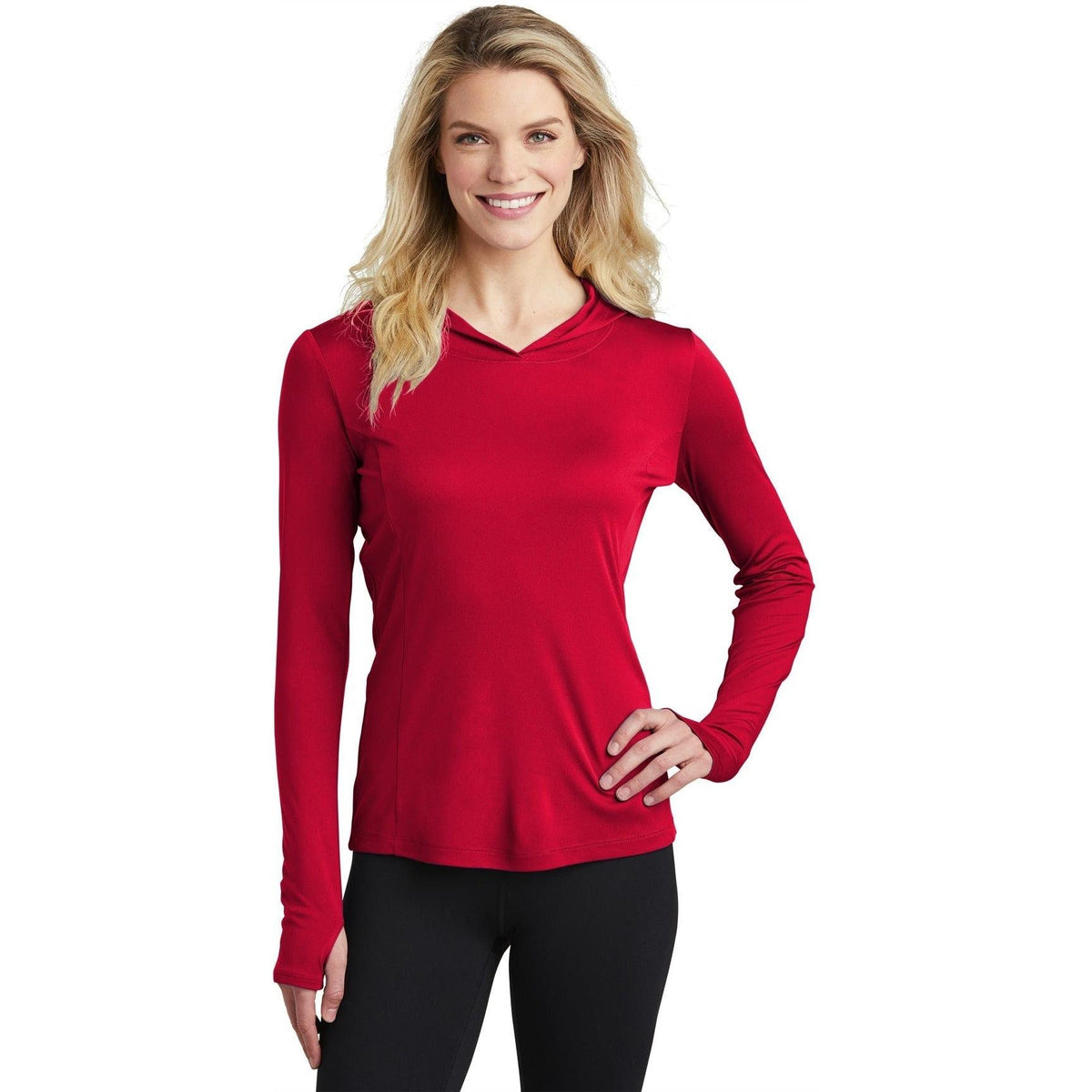 no-logo Sport-Tek Ladies Posicharge Competitor Hooded Pullover-Regular-Sport-Tek-True Red-S-Thread Logic