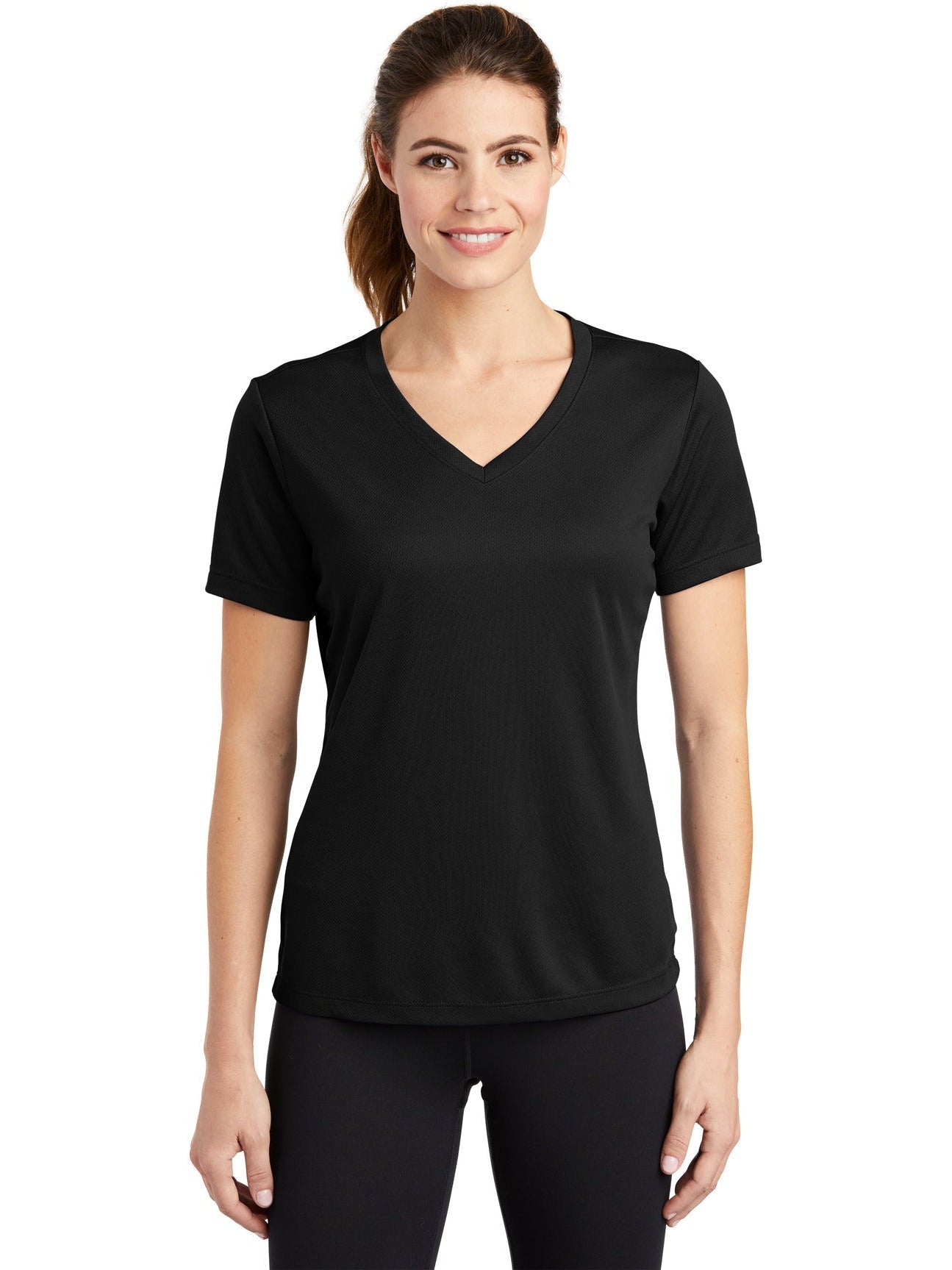 Sport-Tek Ladies Posicharge Racermesh V-Neck Tee-Regular-Sport-Tek-Black-S-Thread Logic