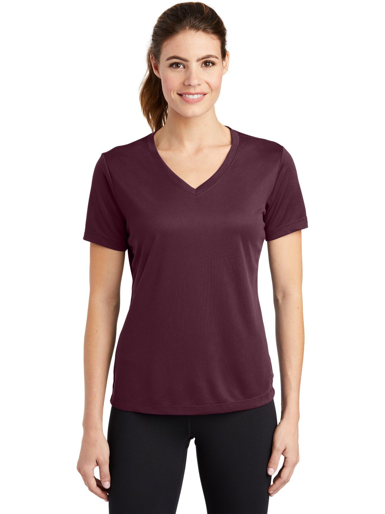 Sport-Tek Ladies Posicharge Racermesh V-Neck Tee-Regular-Sport-Tek-Maroon-S-Thread Logic