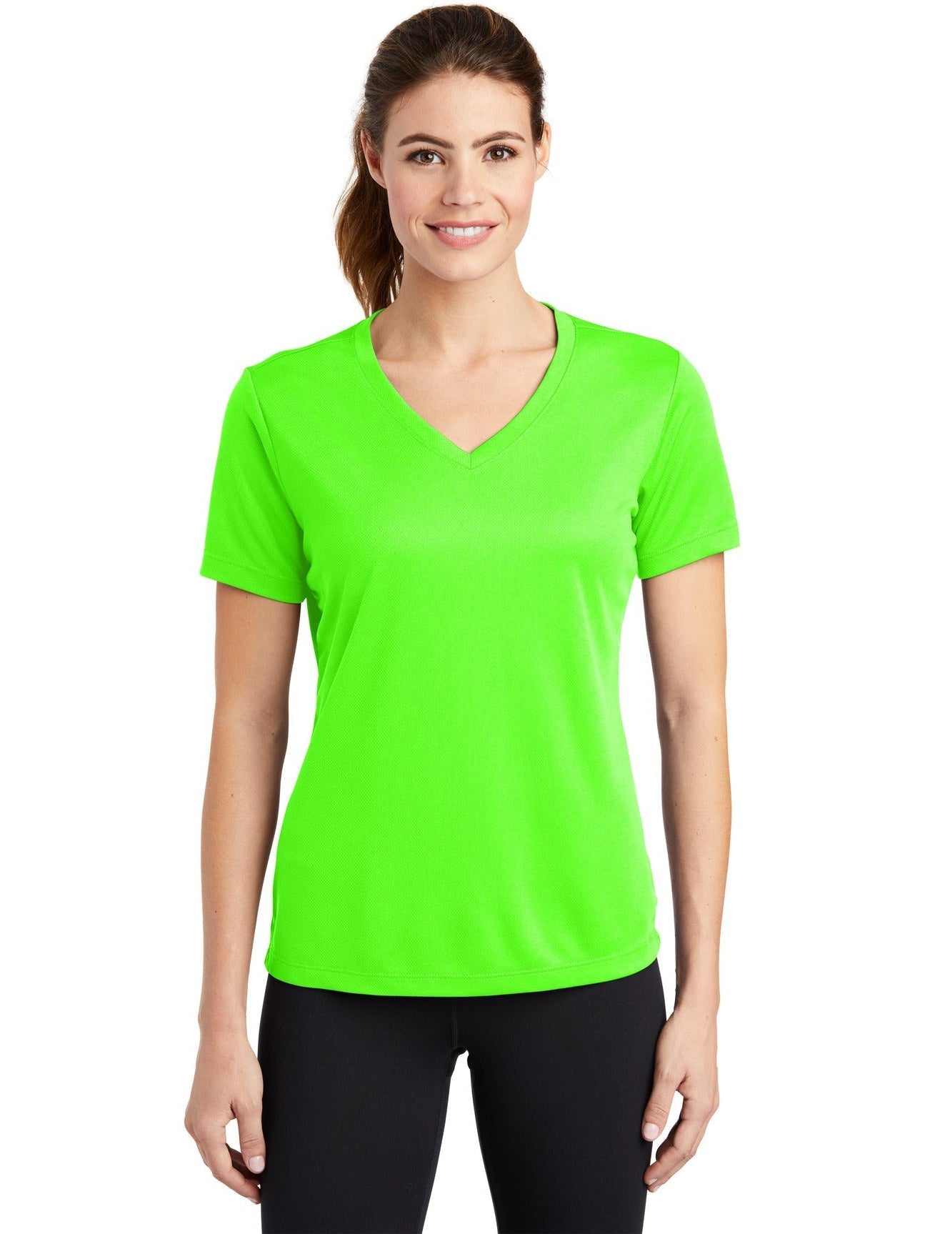 Sport-Tek Ladies Posicharge Racermesh V-Neck Tee-Regular-Sport-Tek-Neon Green-S-Thread Logic