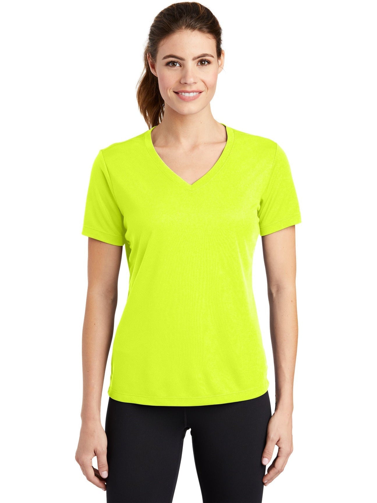 Sport-Tek Ladies Posicharge Racermesh V-Neck Tee-Regular-Sport-Tek-Neon Yellow-S-Thread Logic