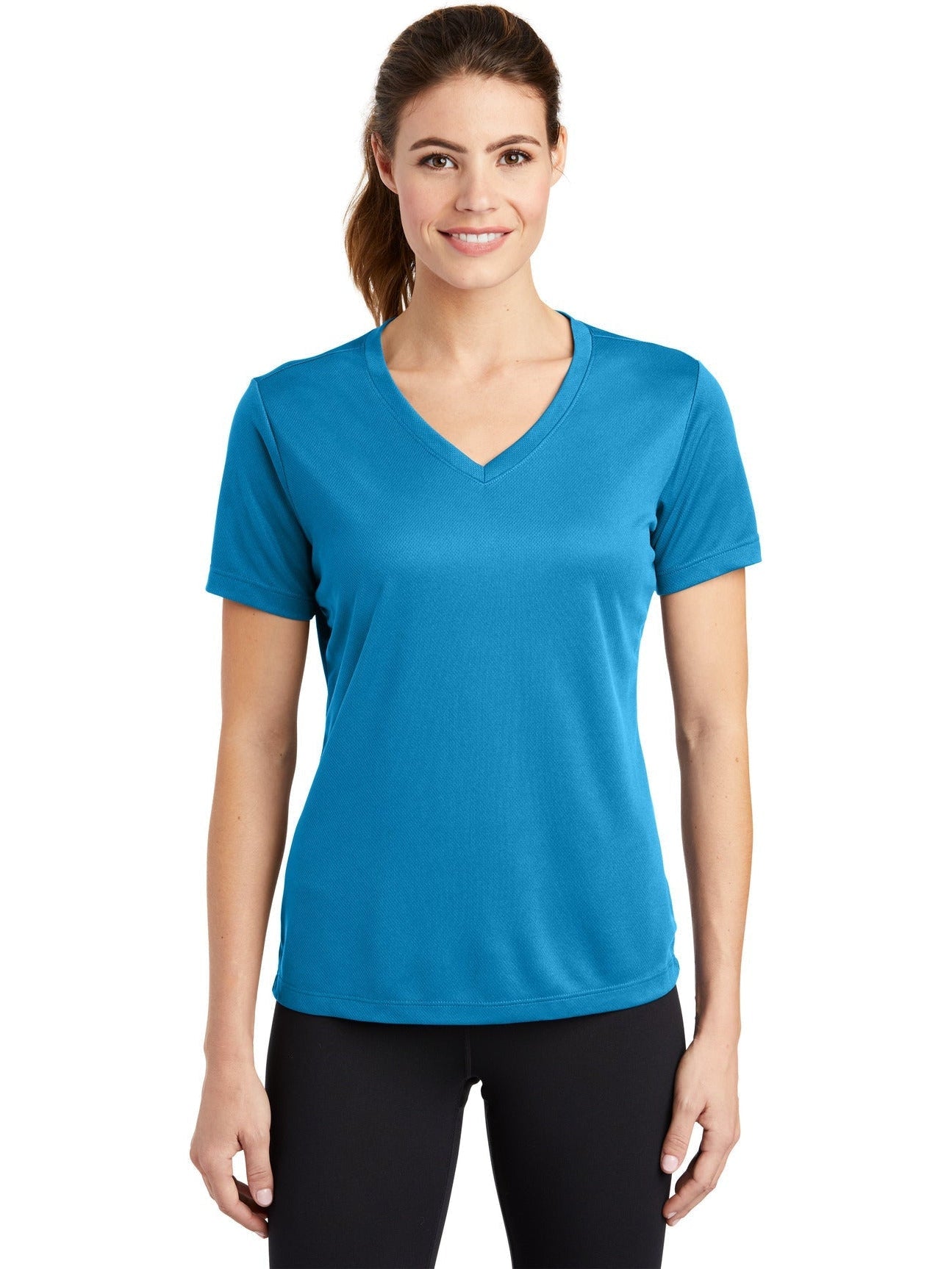 Sport-Tek Ladies Posicharge Racermesh V-Neck Tee-Regular-Sport-Tek-Pond Blue-S-Thread Logic