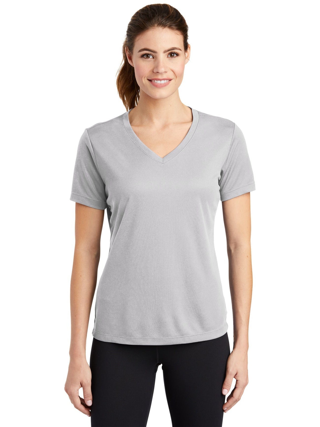 Sport-Tek Ladies Posicharge Racermesh V-Neck Tee-Regular-Sport-Tek-Silver-S-Thread Logic