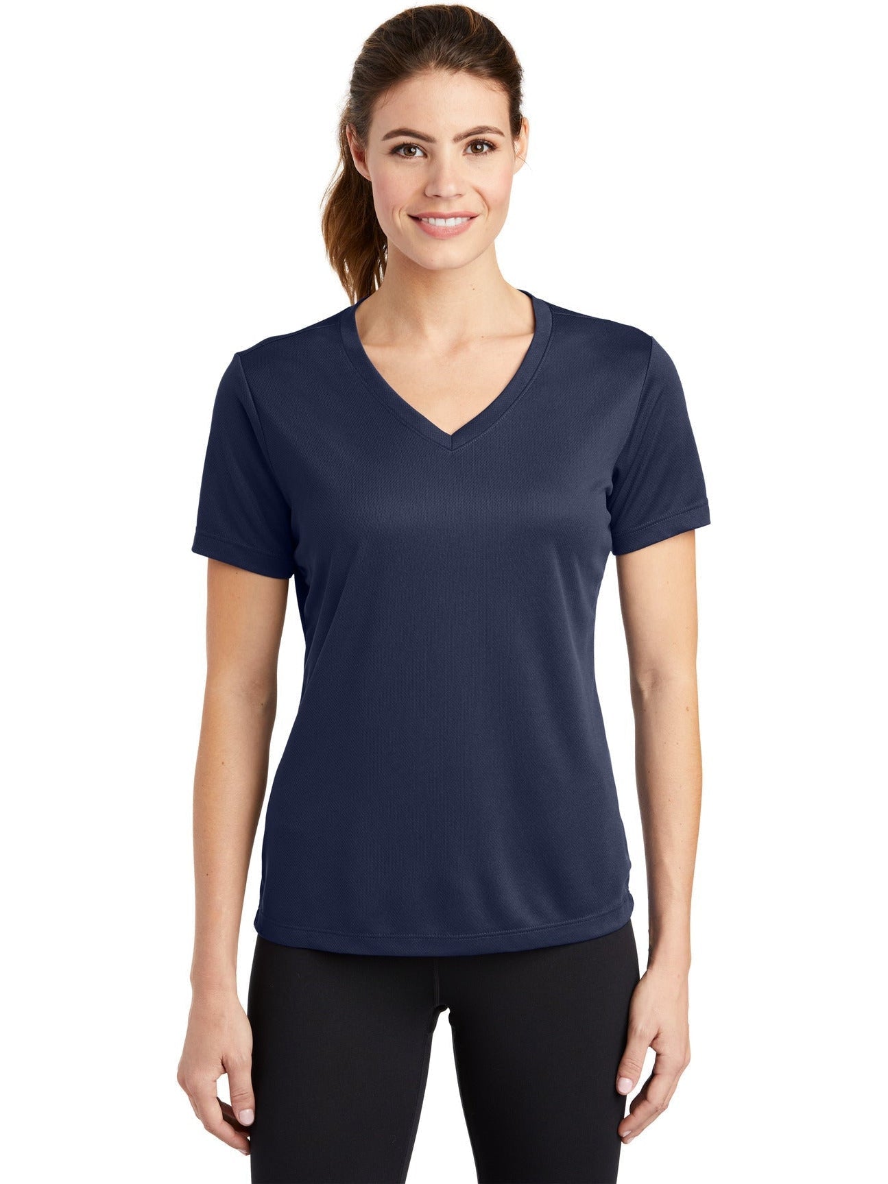 Sport-Tek Ladies Posicharge Racermesh V-Neck Tee-Regular-Sport-Tek-True Navy-S-Thread Logic