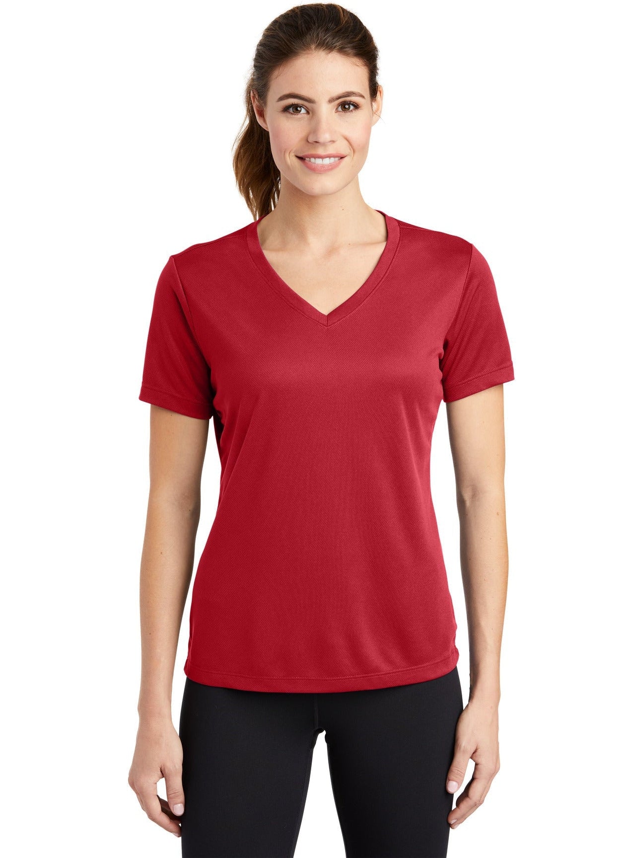 Sport-Tek Ladies Posicharge Racermesh V-Neck Tee-Regular-Sport-Tek-True Red-S-Thread Logic